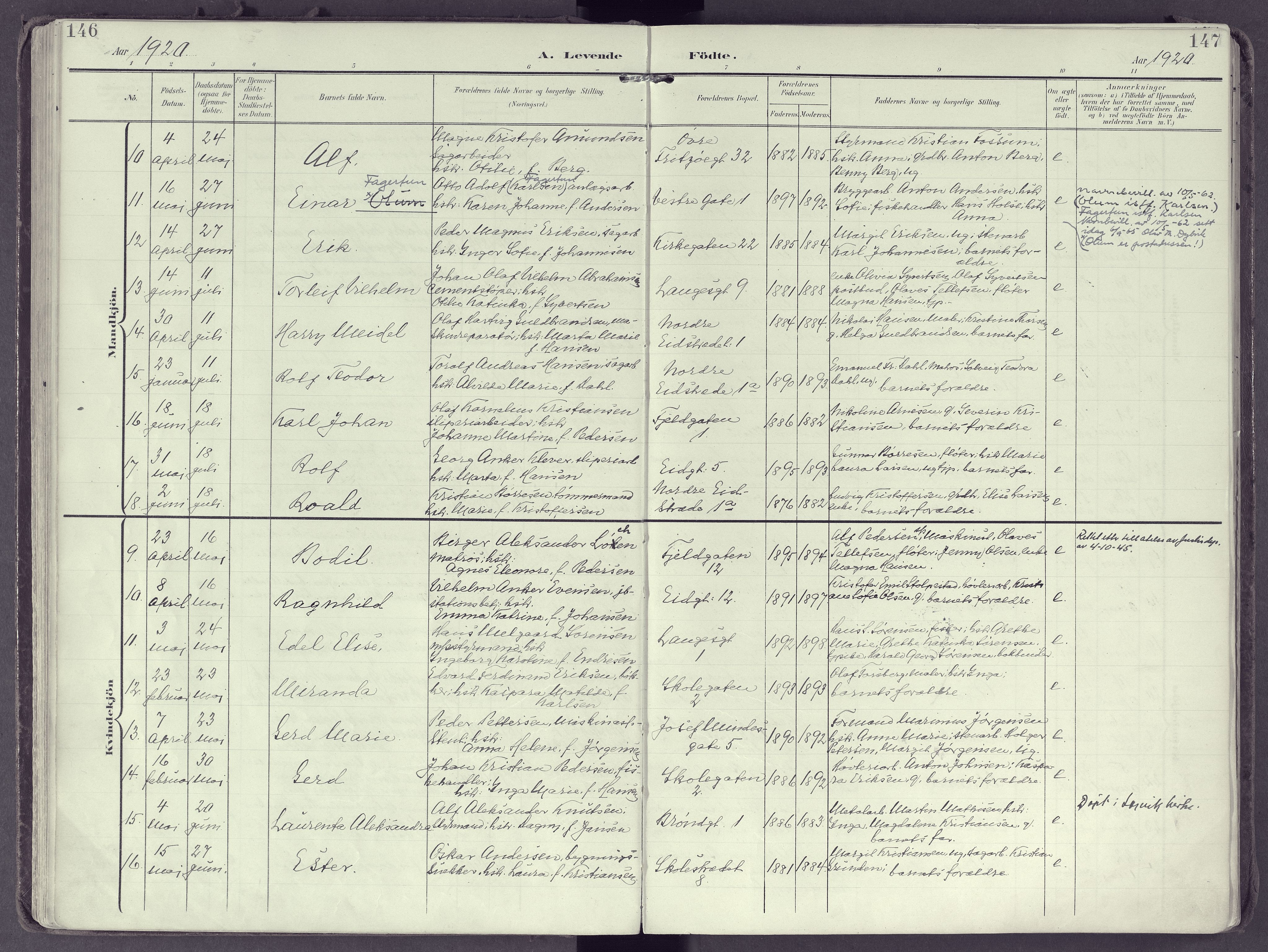 Larvik kirkebøker, AV/SAKO-A-352/F/Fb/L0005: Parish register (official) no. II 5, 1903-1925, p. 146-147