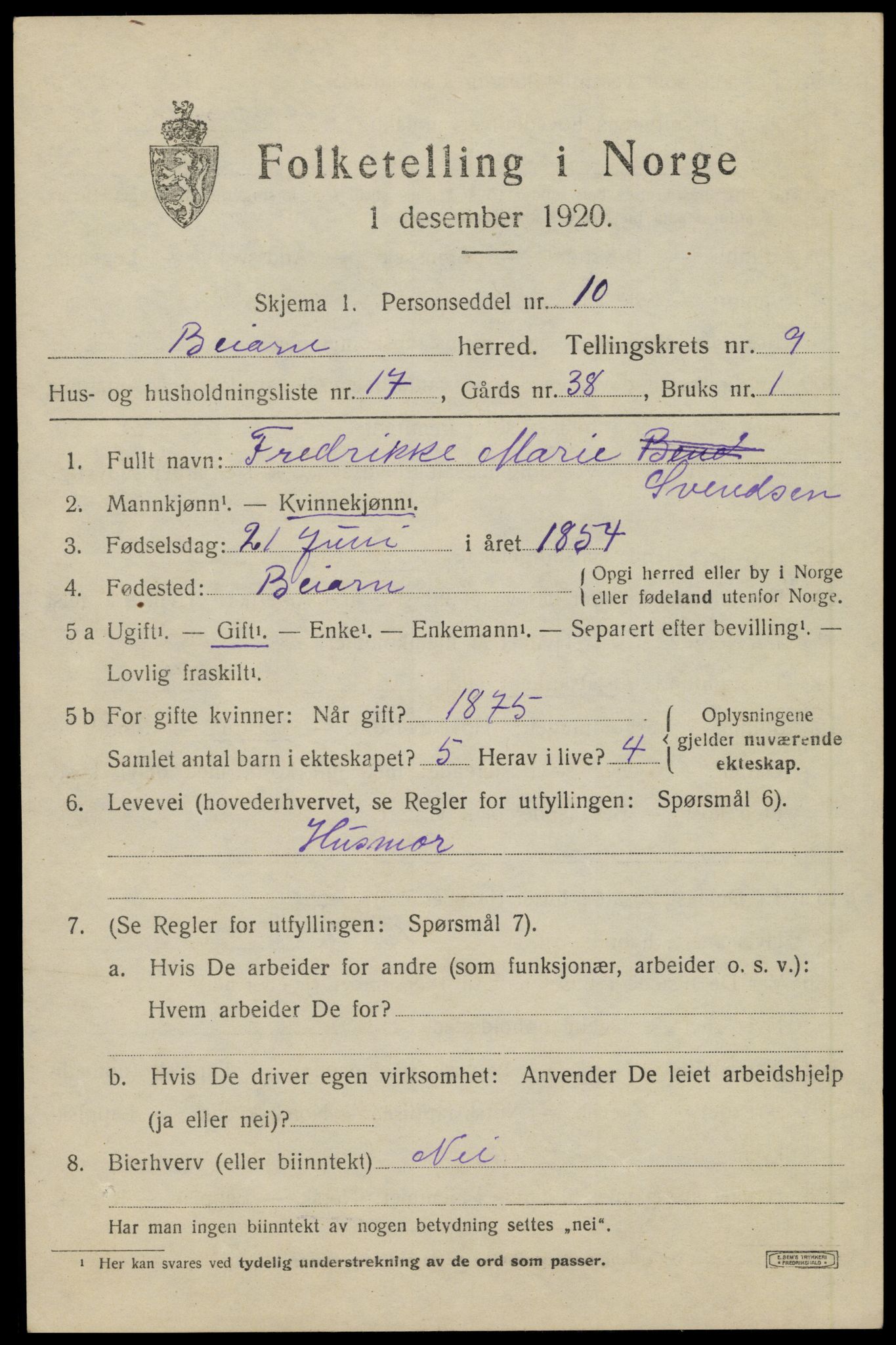 SAT, 1920 census for Beiarn, 1920, p. 4520