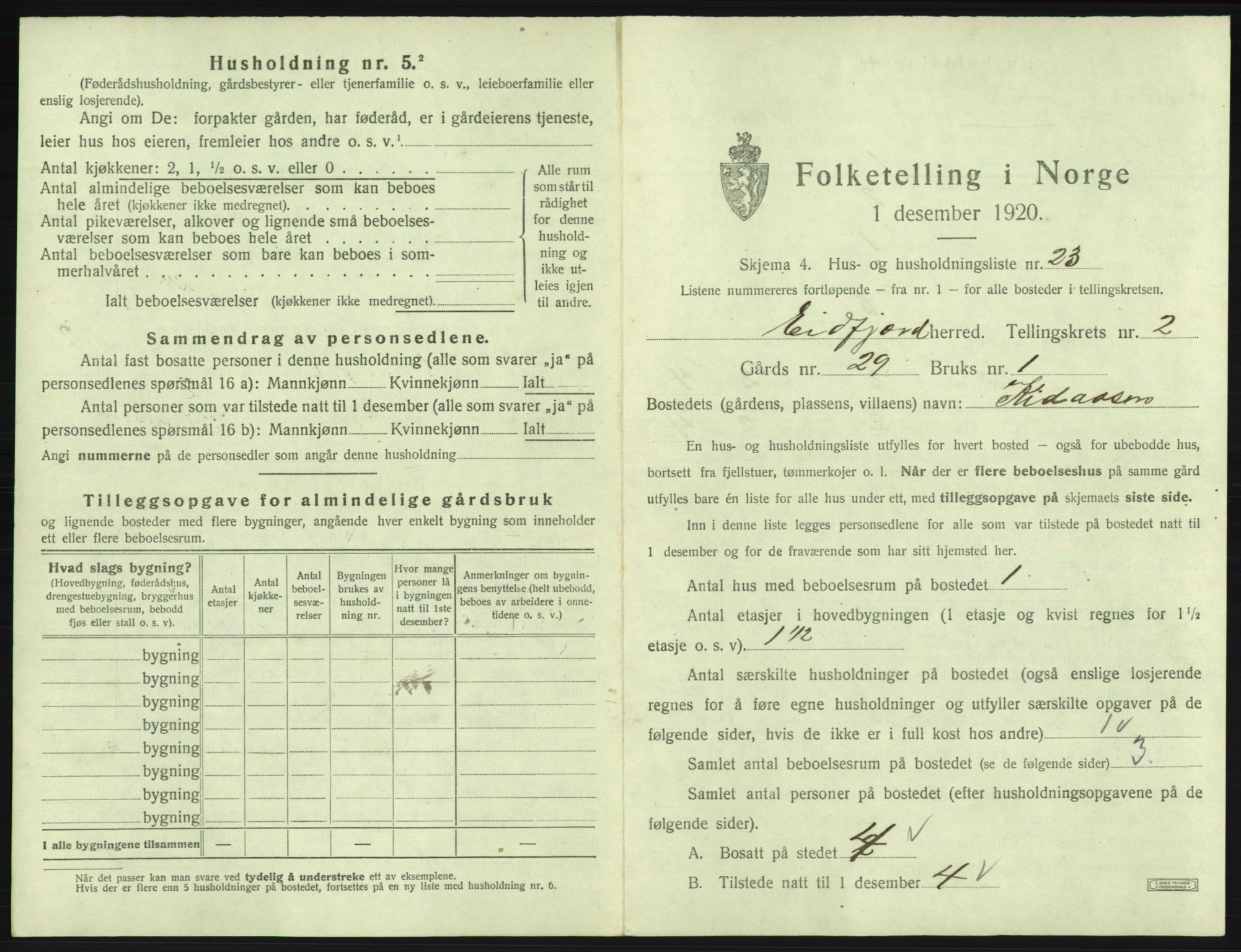 SAB, 1920 census for Eidfjord, 1920, p. 131