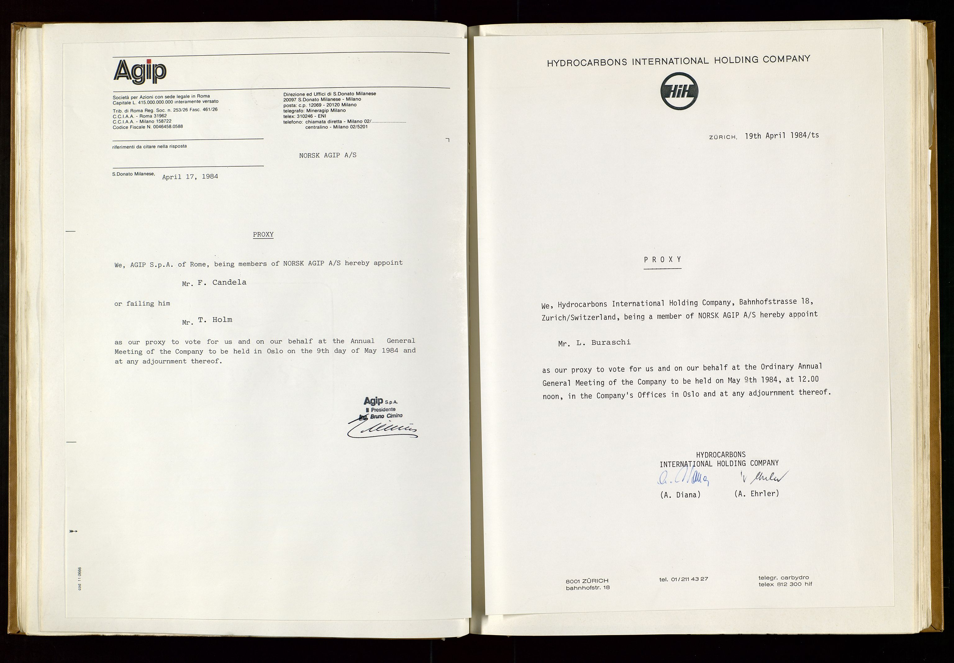 Pa 1583 - Norsk Agip AS, AV/SAST-A-102138/A/Aa/L0001: General assembly and Board of Directors meeting minutes, 1965-1990