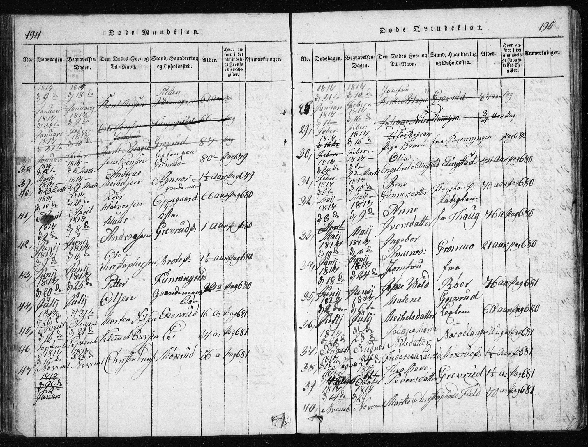 Nesodden prestekontor Kirkebøker, AV/SAO-A-10013/G/Ga/L0001: Parish register (copy) no. I 1, 1814-1847, p. 194-195