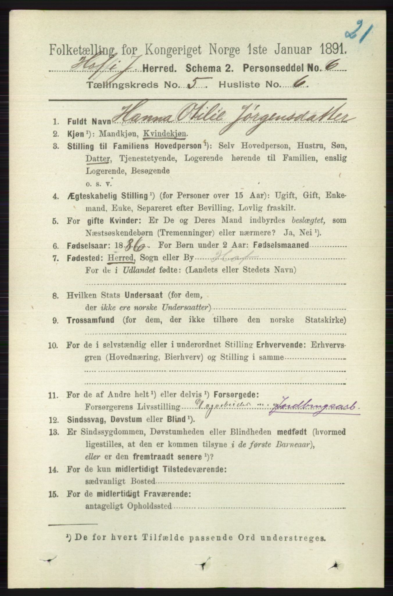 RA, 1891 census for 0714 Hof, 1891, p. 1524