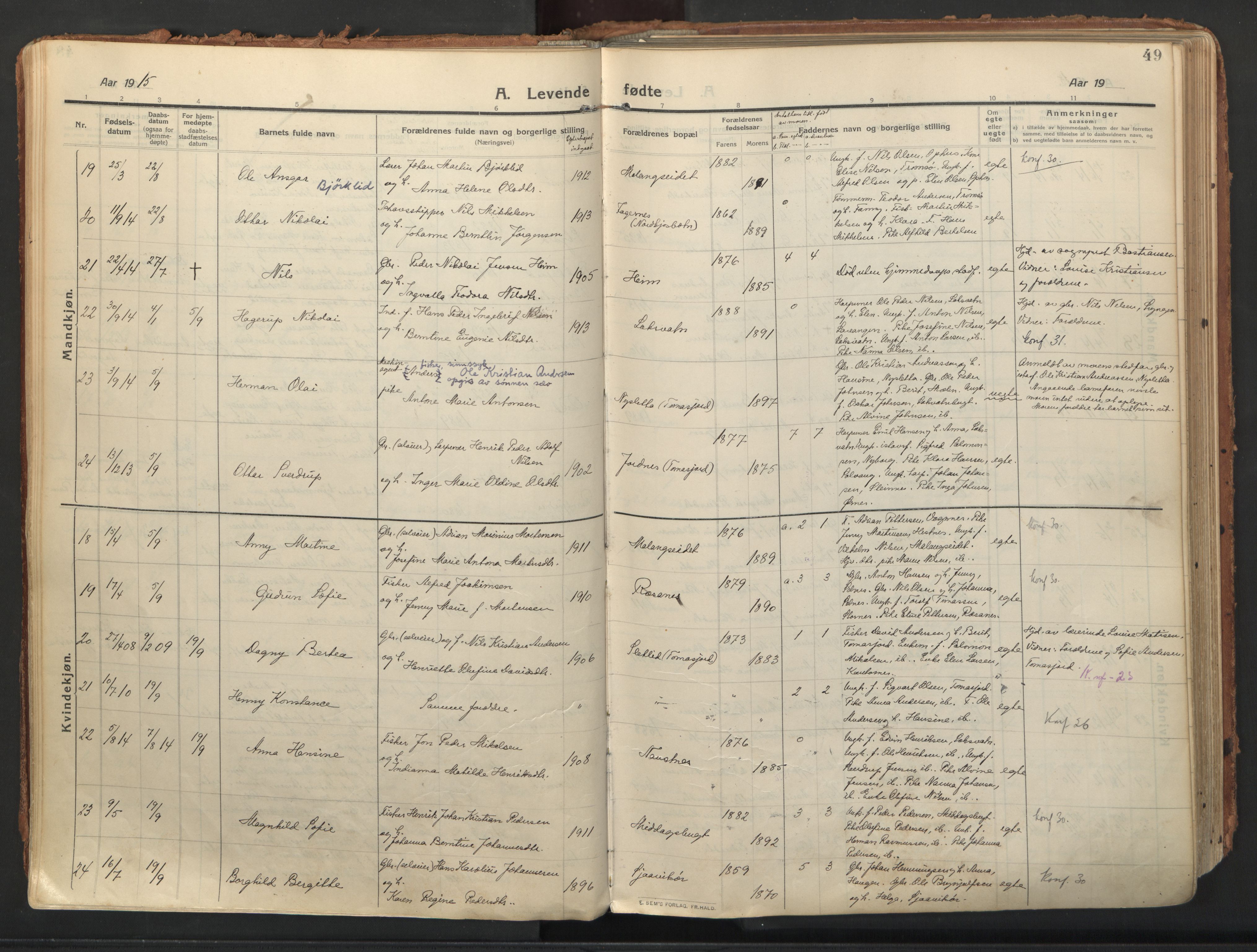 Balsfjord sokneprestembete, AV/SATØ-S-1303/G/Gaa/L0009kirke: Parish register (official) no. 9, 1909-1921, p. 49