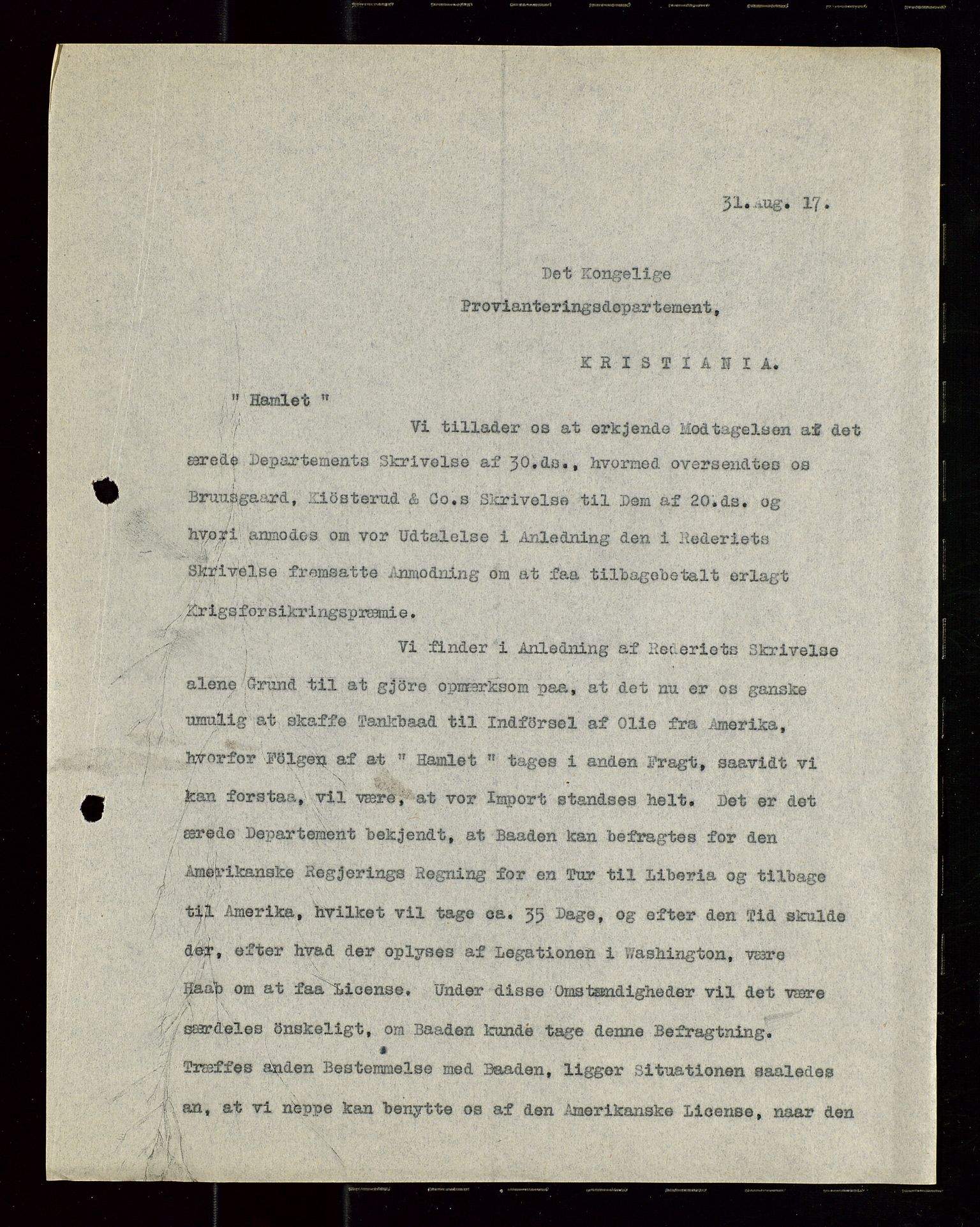 Pa 1521 - A/S Norske Shell, AV/SAST-A-101915/E/Ea/Eaa/L0020: Sjefskorrespondanse, 1917, p. 43