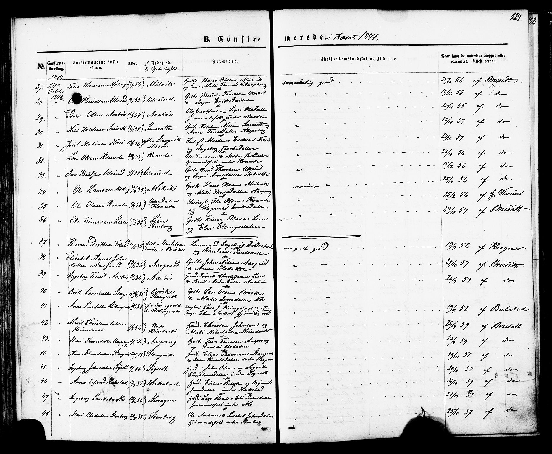 Ministerialprotokoller, klokkerbøker og fødselsregistre - Møre og Romsdal, AV/SAT-A-1454/592/L1027: Parish register (official) no. 592A05, 1865-1878, p. 124