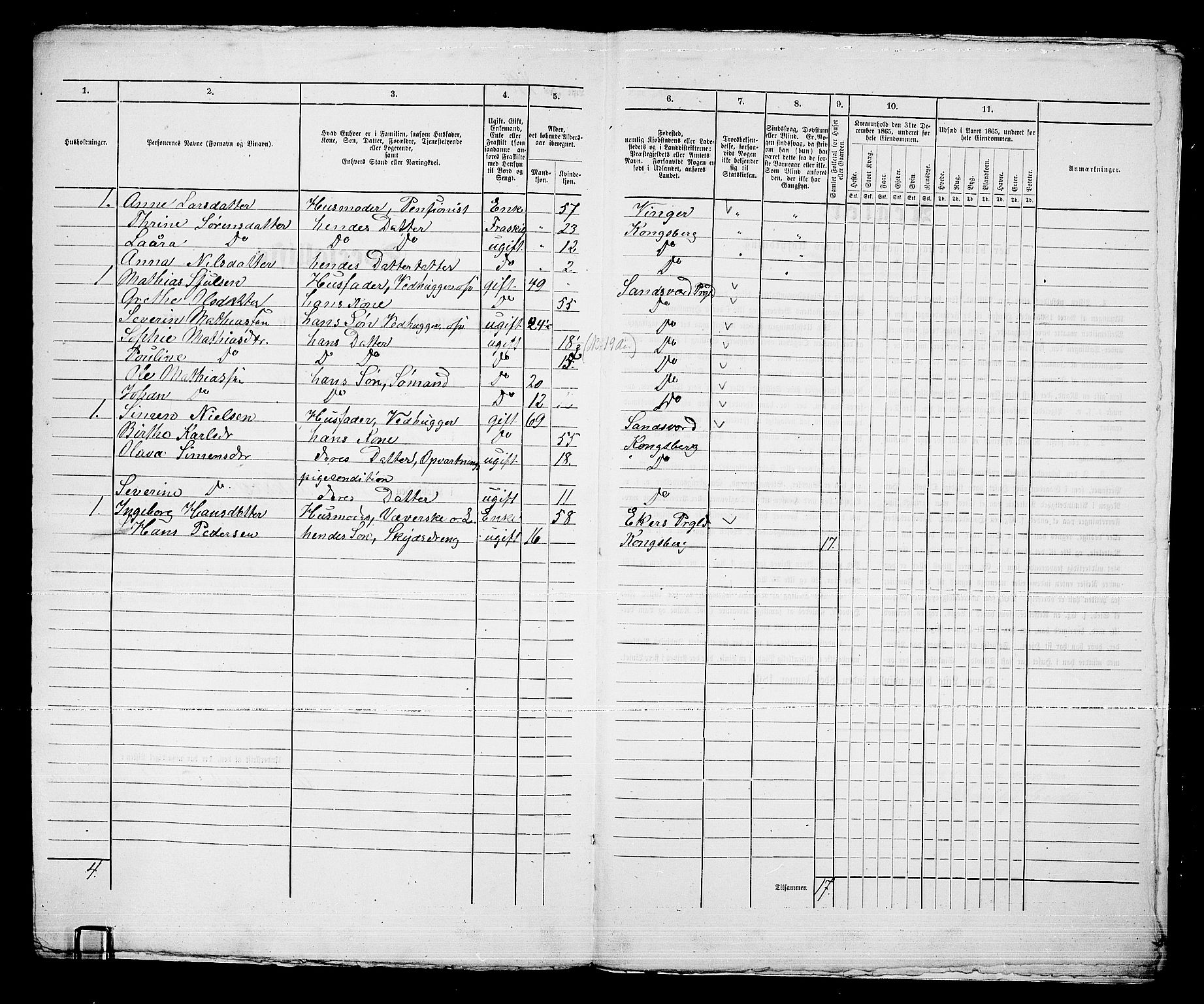 RA, 1865 census for Kongsberg/Kongsberg, 1865, p. 1006