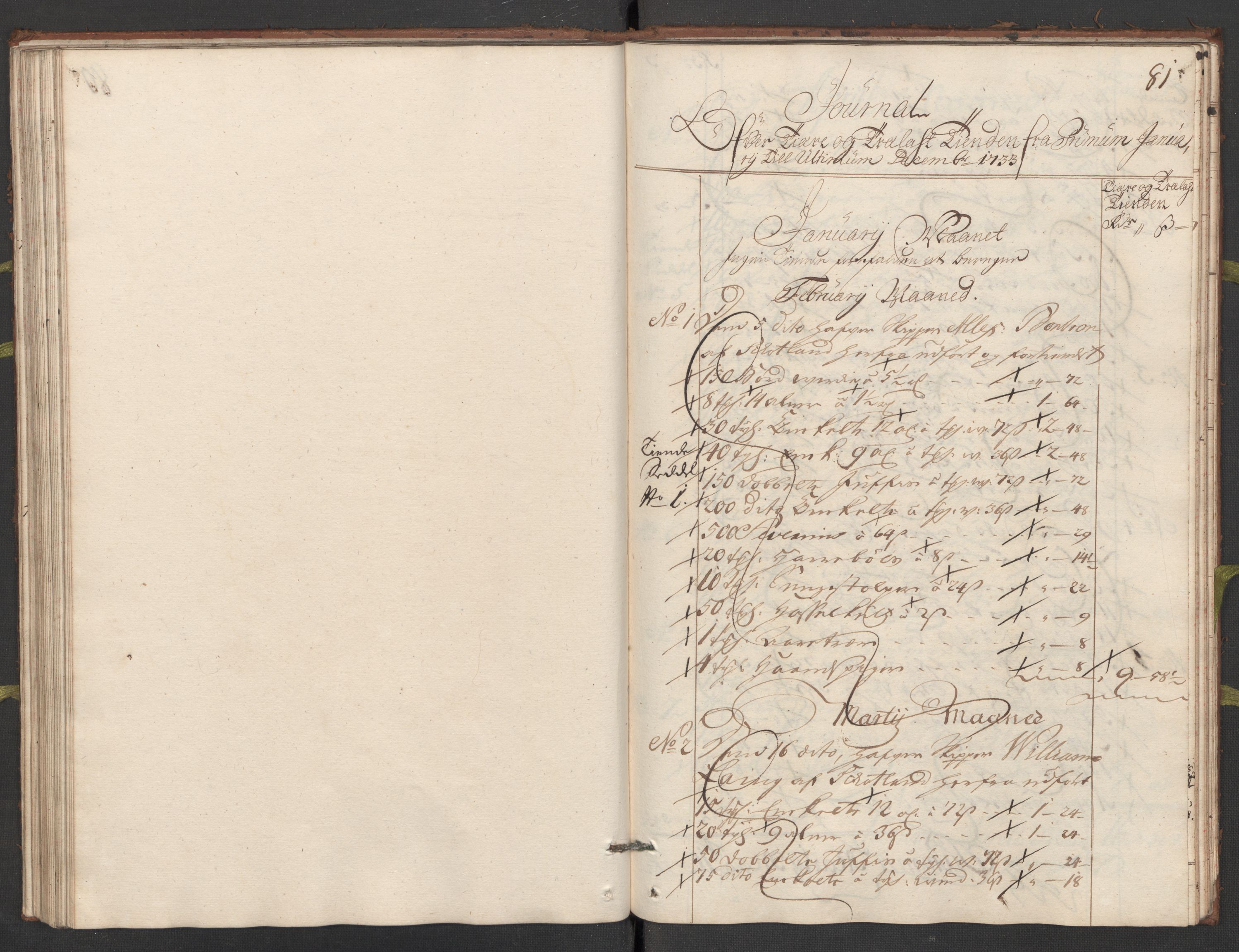 Generaltollkammeret, tollregnskaper, RA/EA-5490/R24/L0009/0001: Tollregnskaper Sunnhordland / Hovedtollbok, 1733, p. 80b-81a