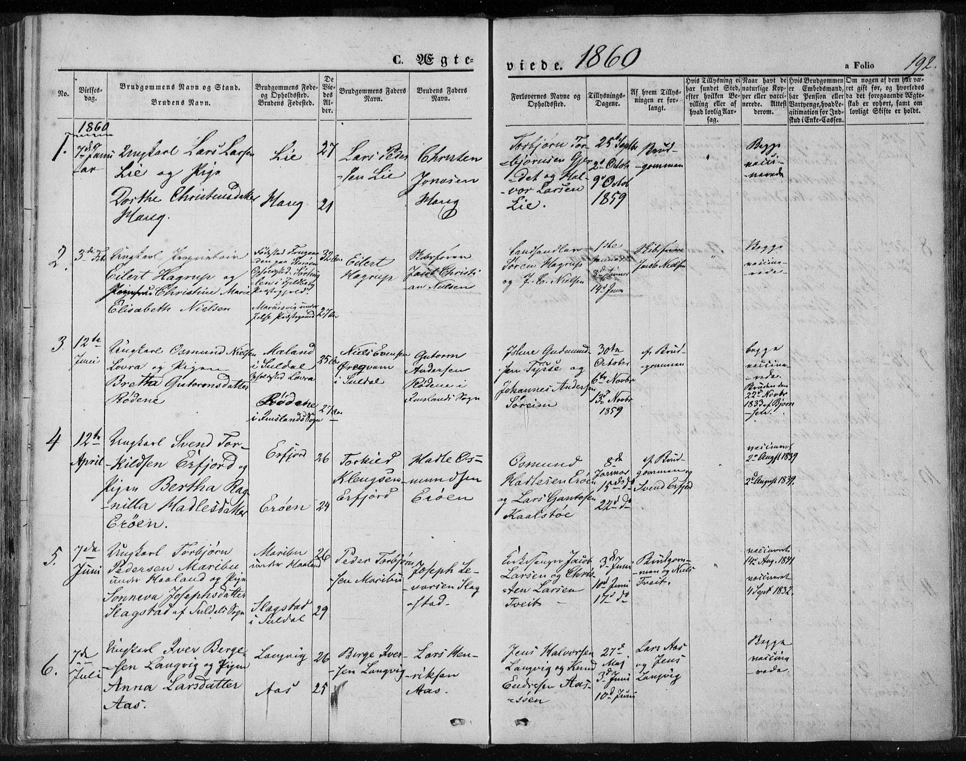 Jelsa sokneprestkontor, SAST/A-101842/01/IV: Parish register (official) no. A 7, 1854-1866, p. 192