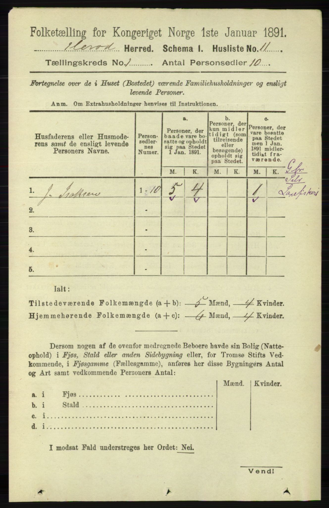 RA, 1891 census for 1039 Herad, 1891, p. 32