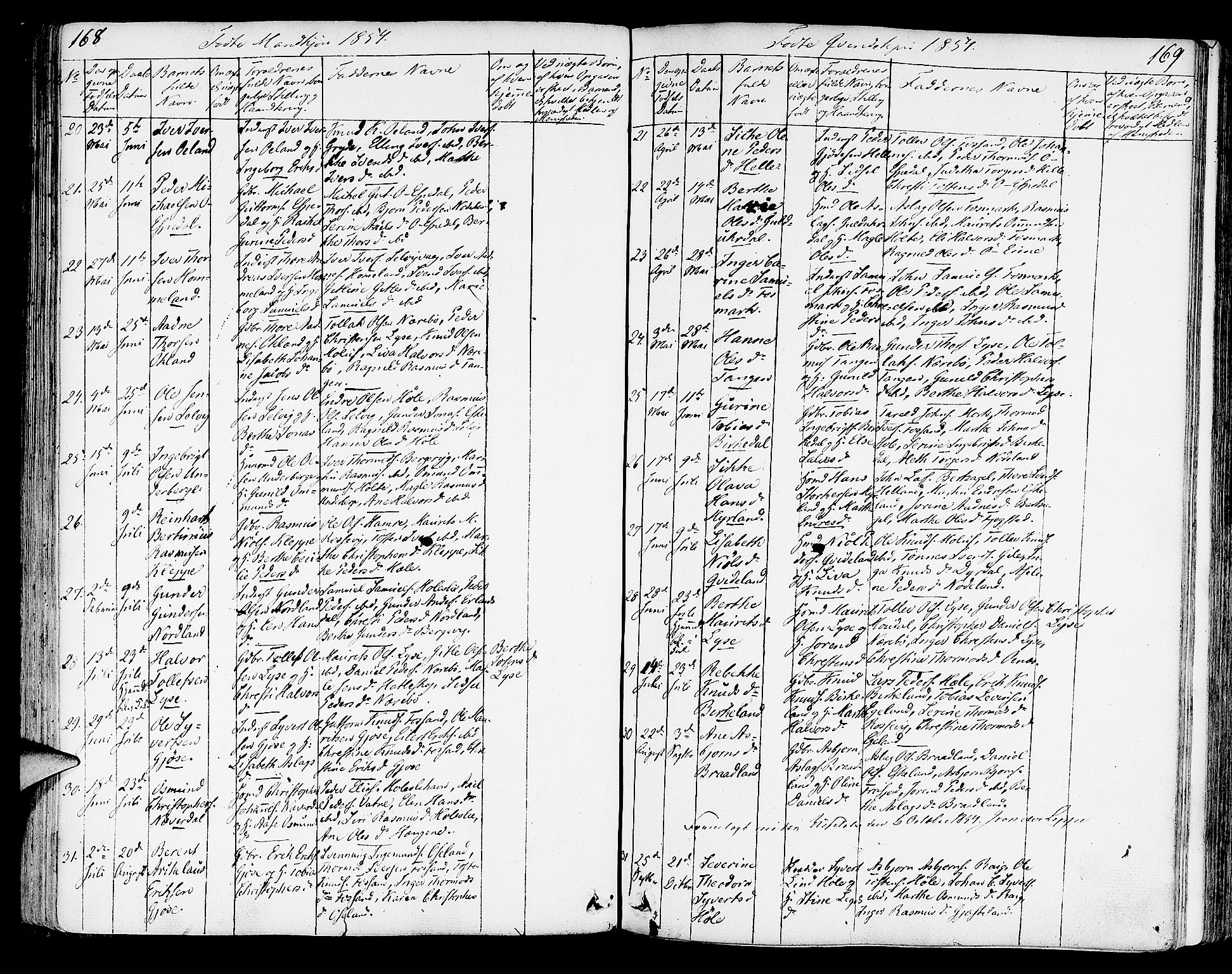 Strand sokneprestkontor, AV/SAST-A-101828/H/Ha/Haa/L0005: Parish register (official) no. A 5, 1833-1854, p. 168-169