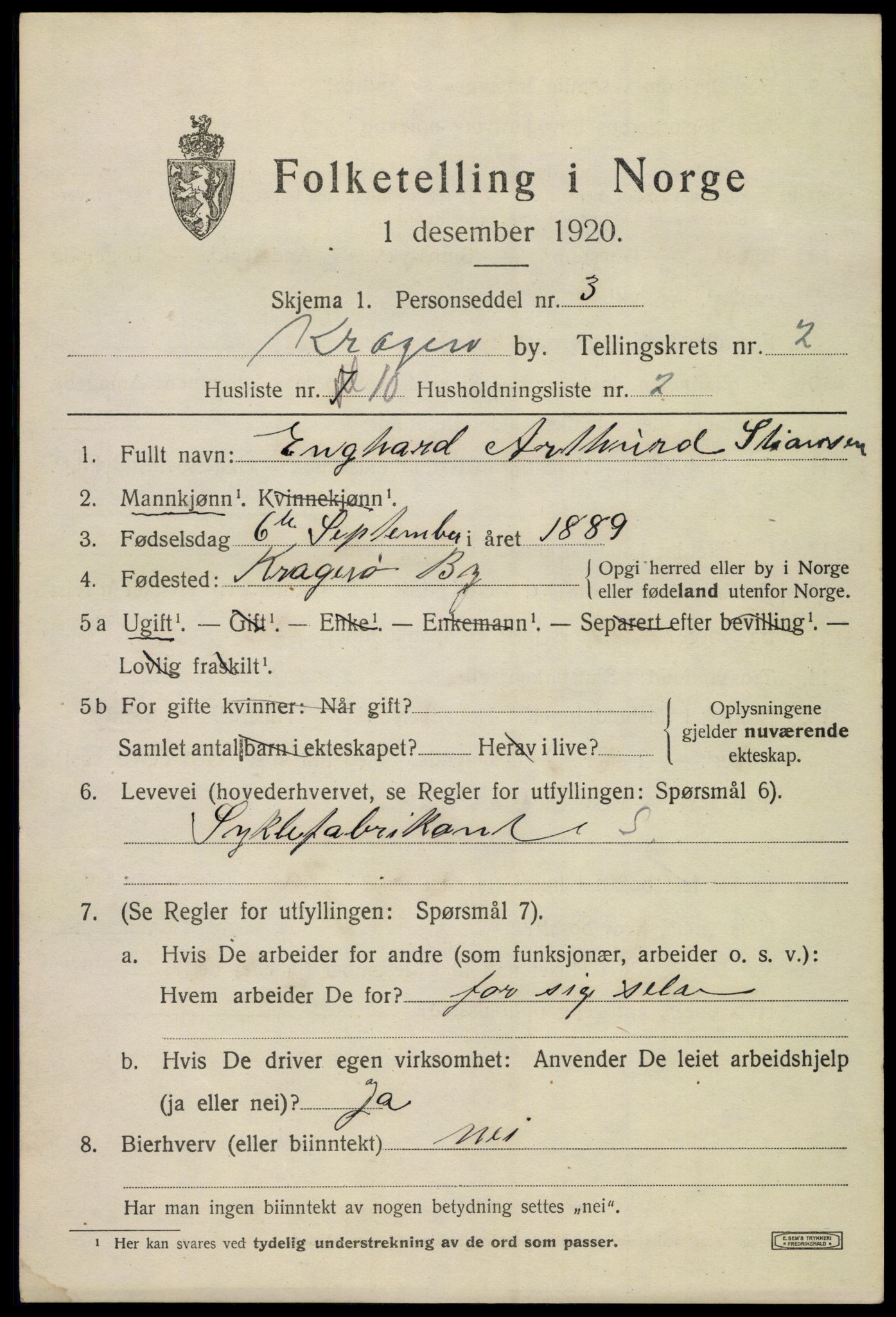 SAKO, 1920 census for Kragerø, 1920, p. 5437