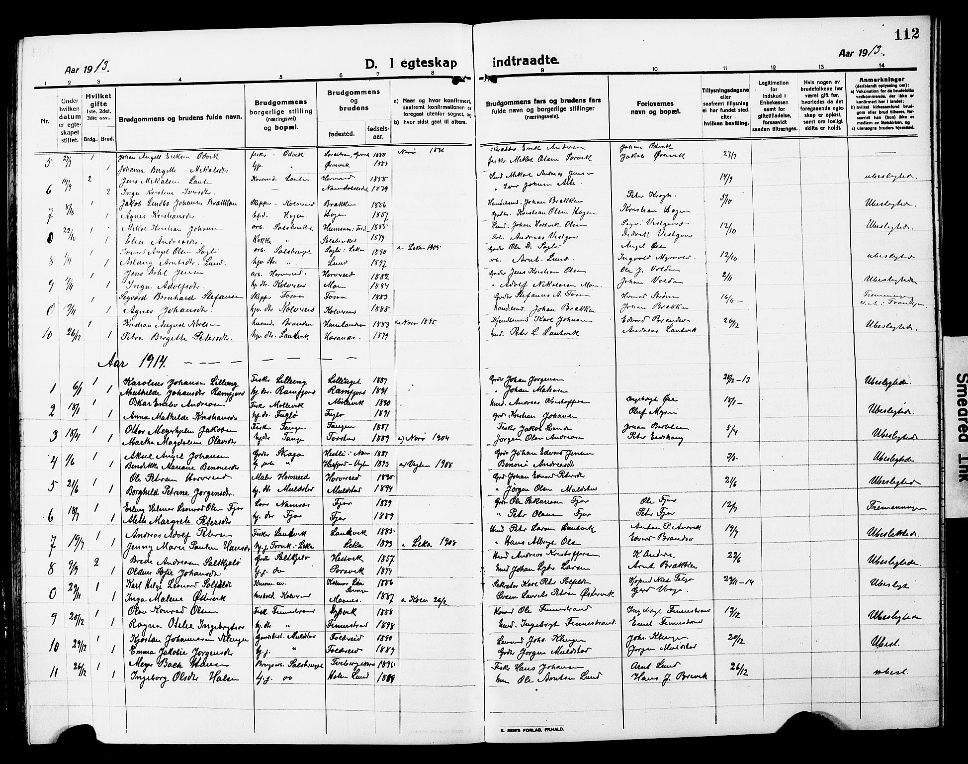 Ministerialprotokoller, klokkerbøker og fødselsregistre - Nord-Trøndelag, SAT/A-1458/780/L0653: Parish register (copy) no. 780C05, 1911-1927, p. 112