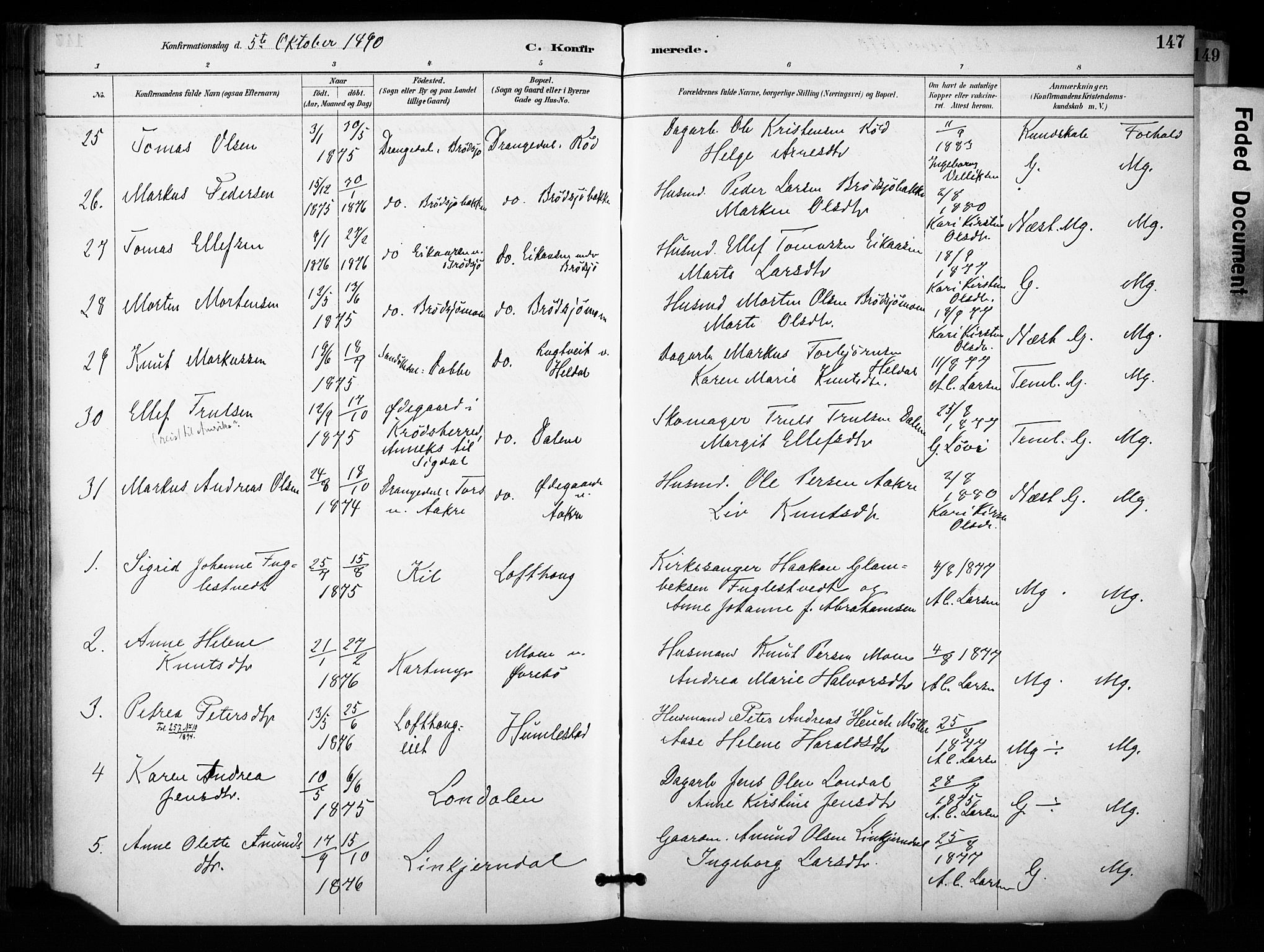 Sannidal kirkebøker, AV/SAKO-A-296/F/Fa/L0015: Parish register (official) no. 15, 1884-1899, p. 147
