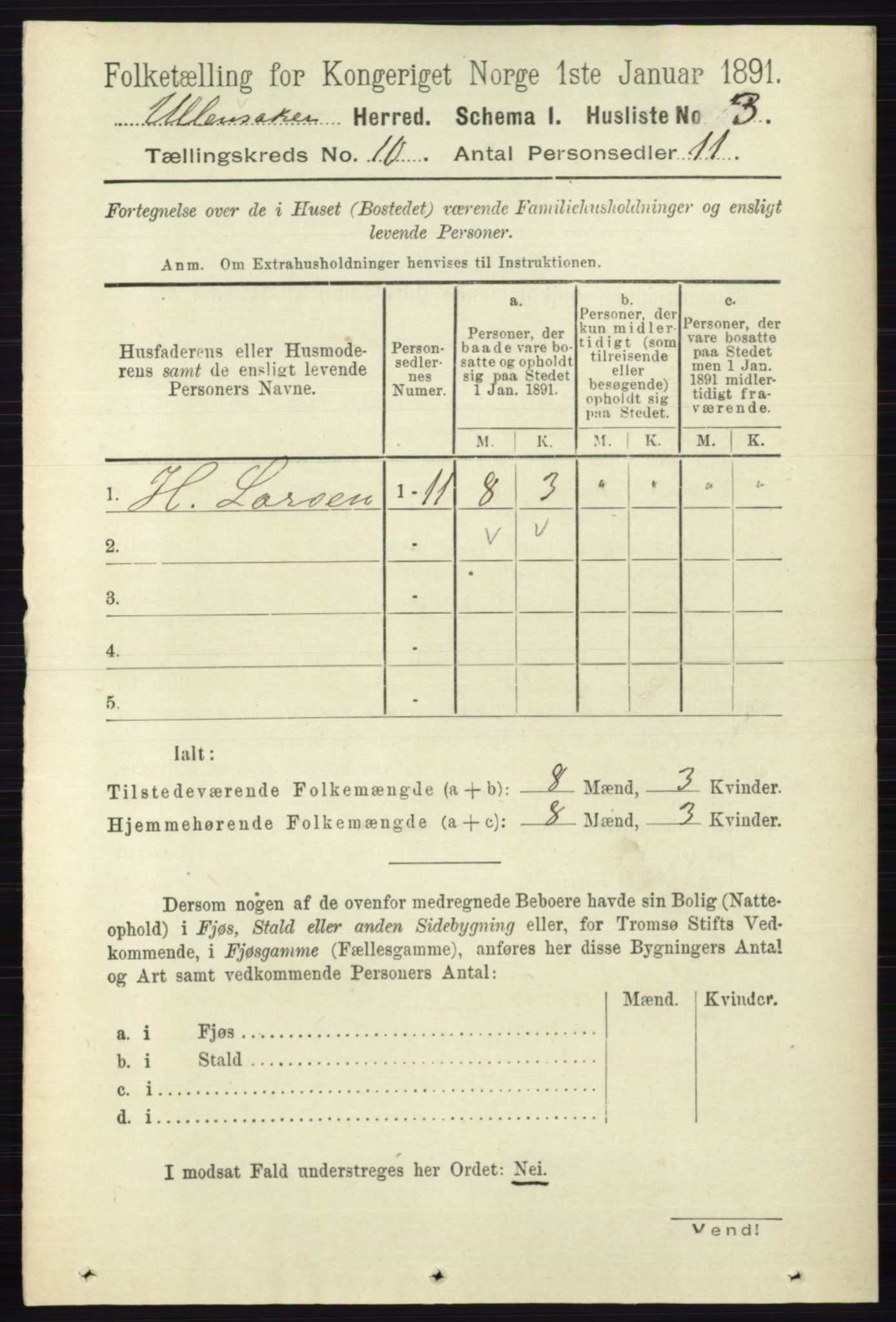 RA, 1891 census for 0235 Ullensaker, 1891, p. 4450