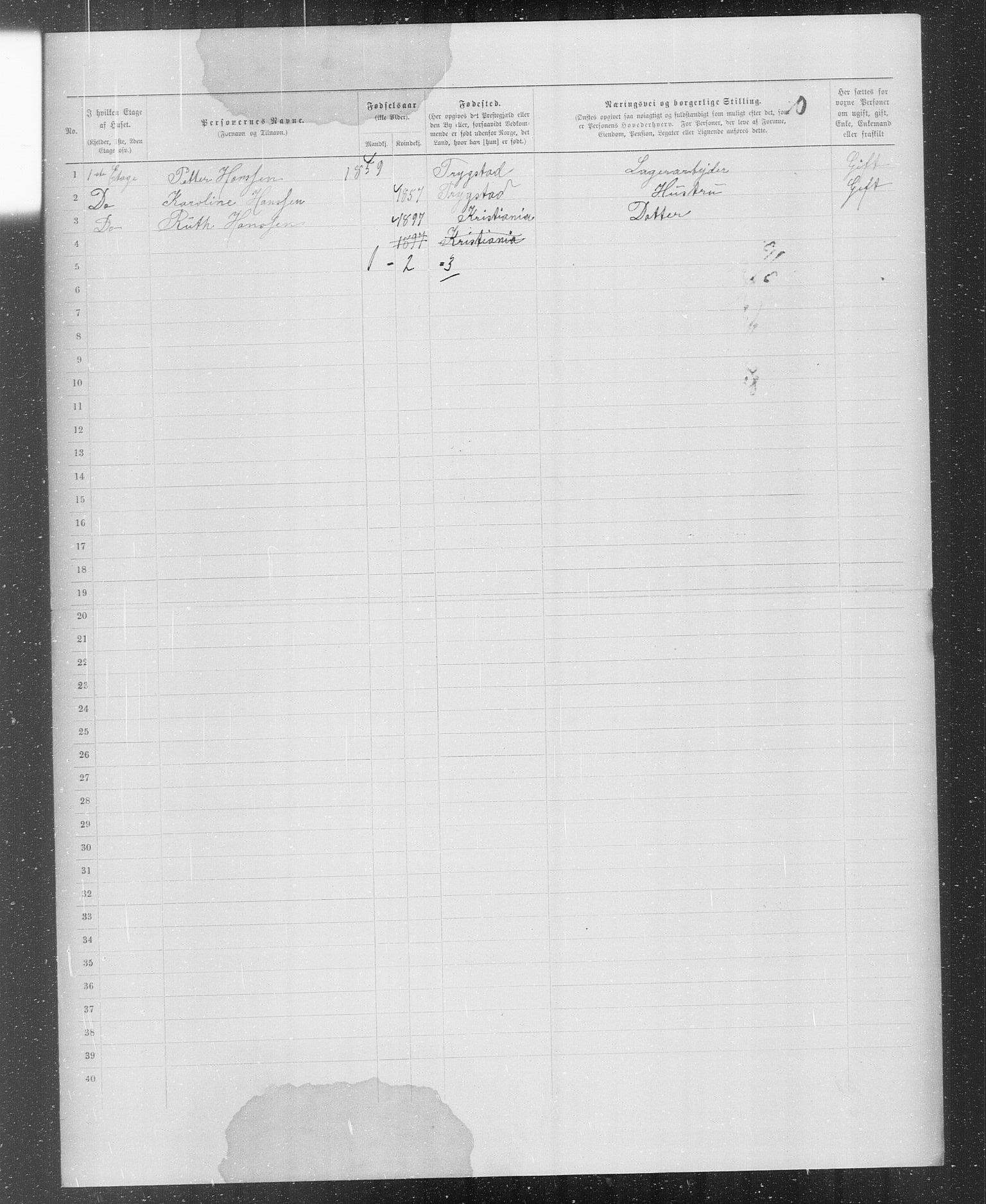 OBA, Municipal Census 1899 for Kristiania, 1899, p. 1579