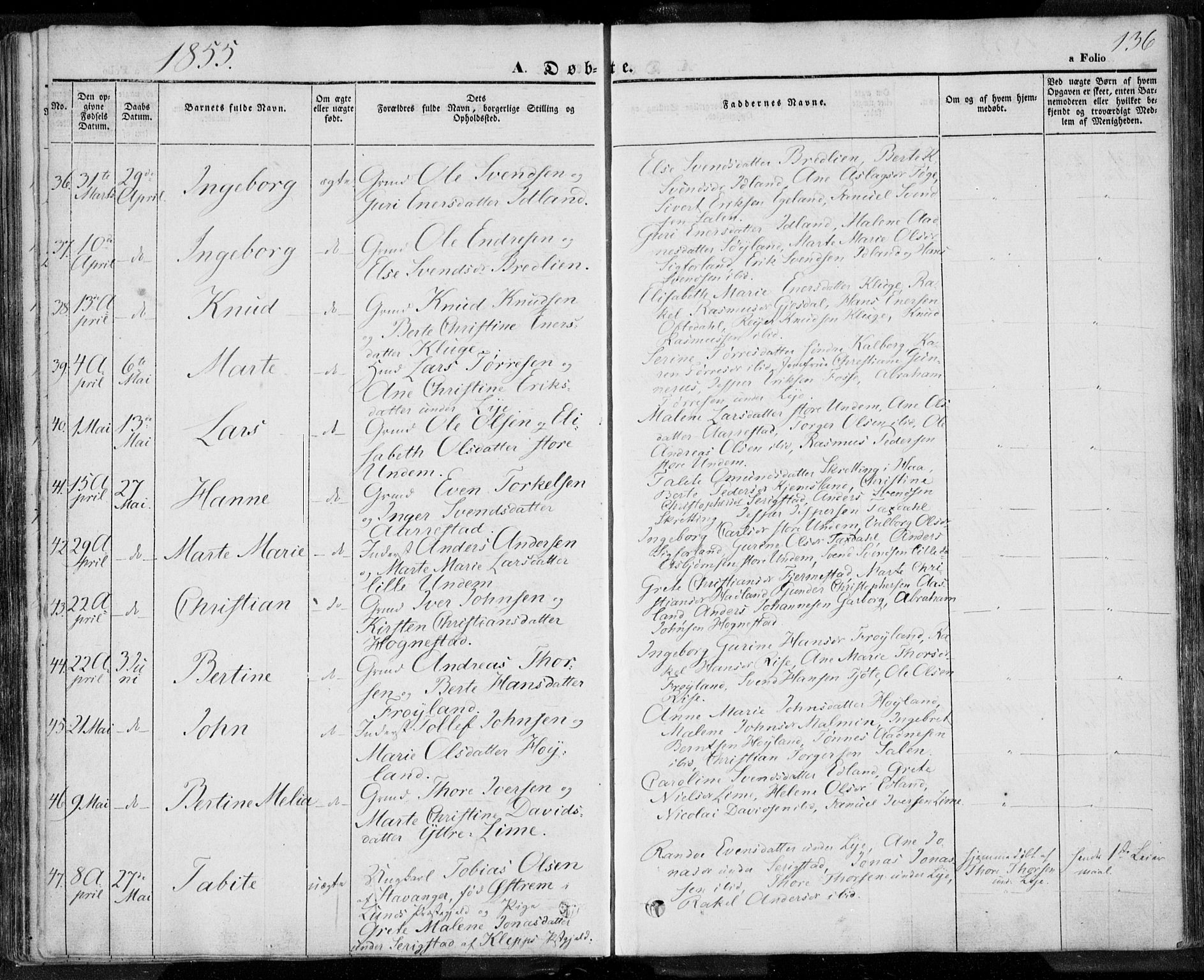 Lye sokneprestkontor, AV/SAST-A-101794/001/30BA/L0005: Parish register (official) no. A 5.1, 1842-1855, p. 136