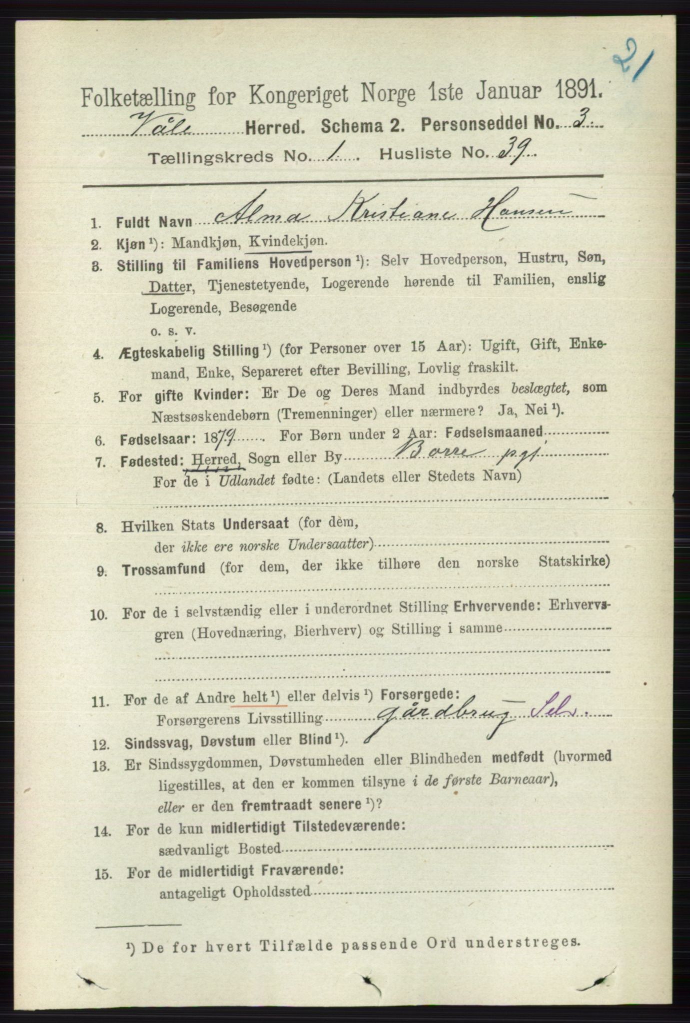 RA, 1891 census for 0716 Våle, 1891, p. 311