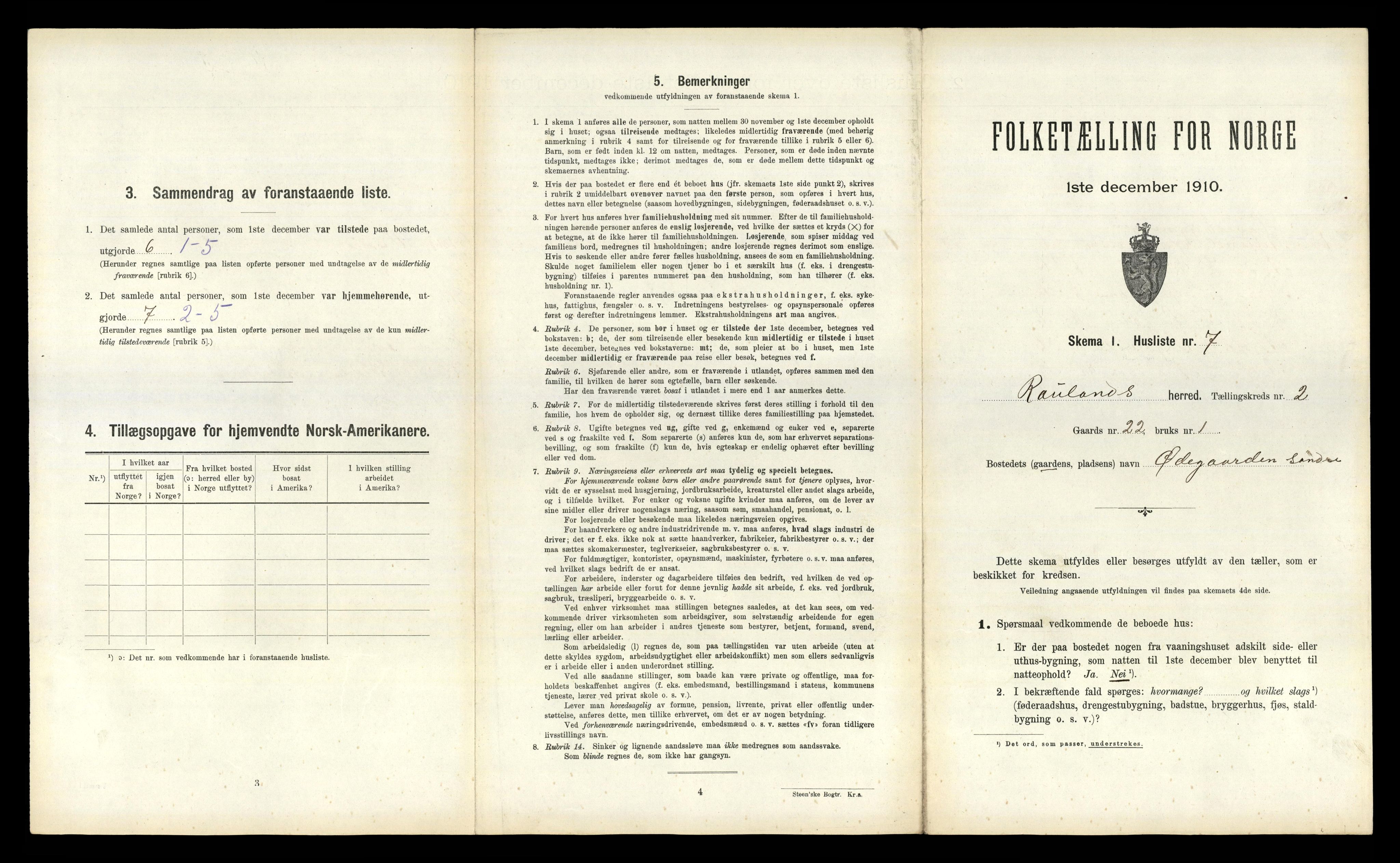 RA, 1910 census for Rauland, 1910, p. 99