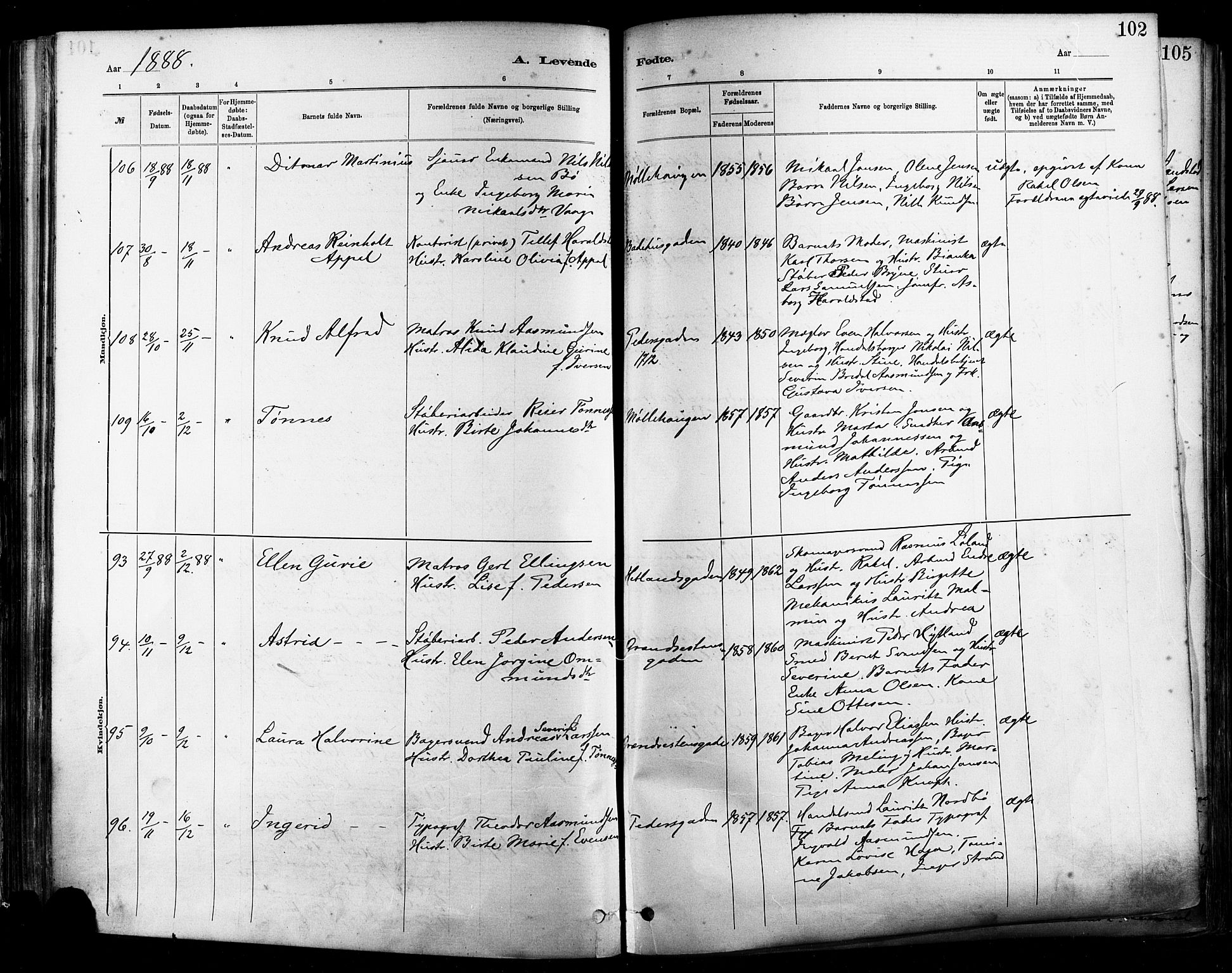 St. Johannes sokneprestkontor, AV/SAST-A-101814/001/30/30BA/L0001: Parish register (official) no. A 1, 1885-1891, p. 102