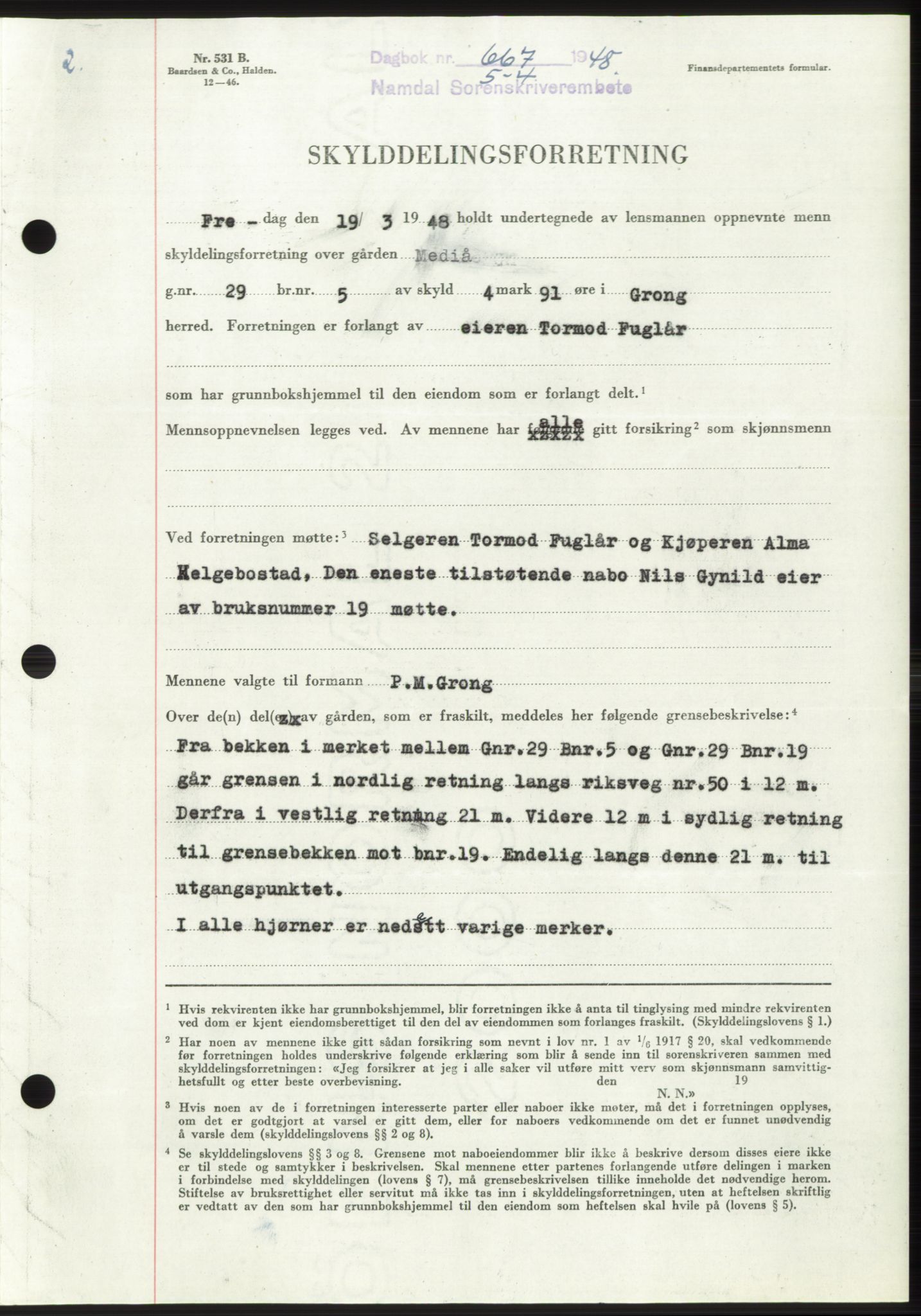 Namdal sorenskriveri, SAT/A-4133/1/2/2C: Mortgage book no. -, 1947-1948, Diary no: : 667/1948