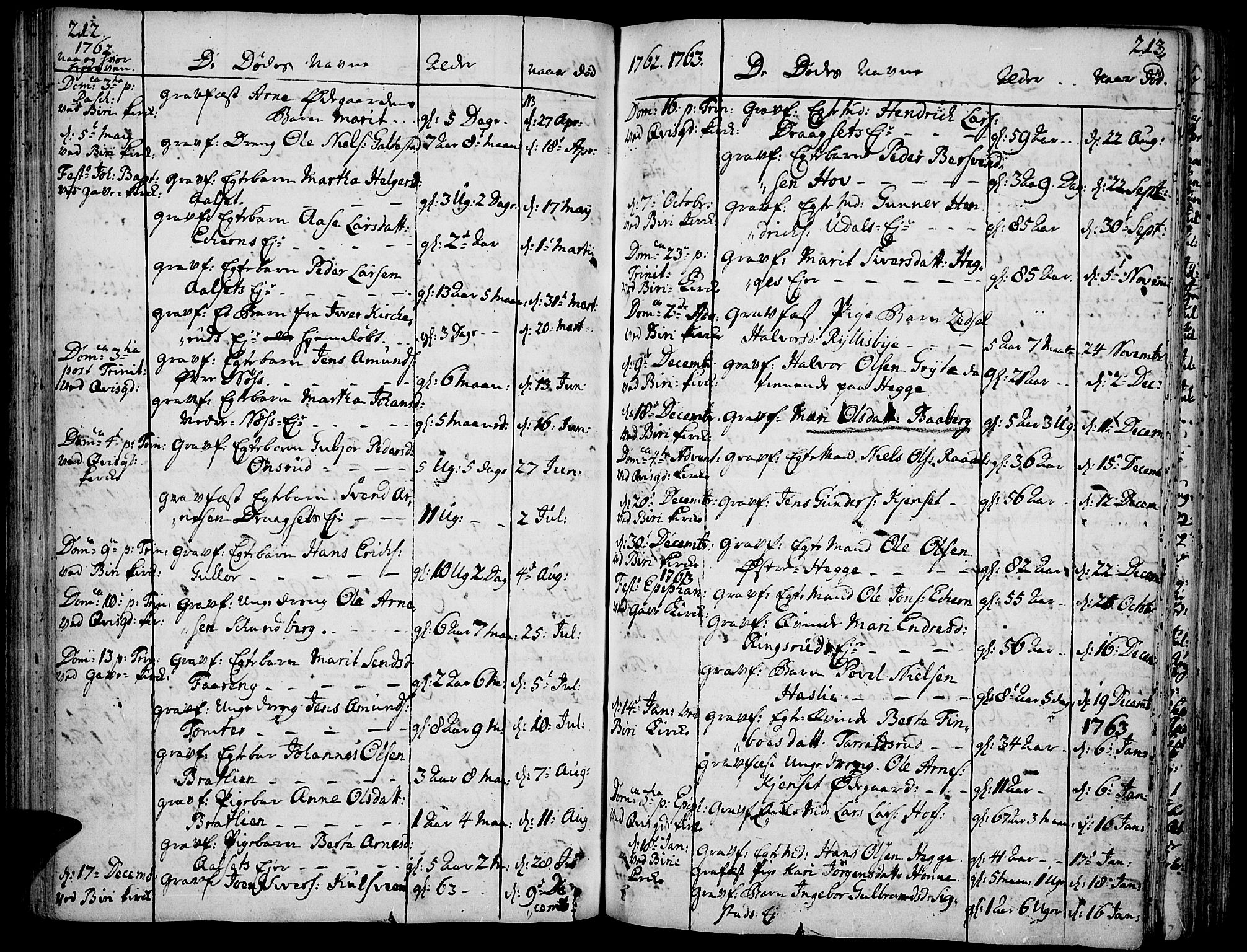 Biri prestekontor, AV/SAH-PREST-096/H/Ha/Haa/L0002: Parish register (official) no. 2, 1754-1789, p. 212-213