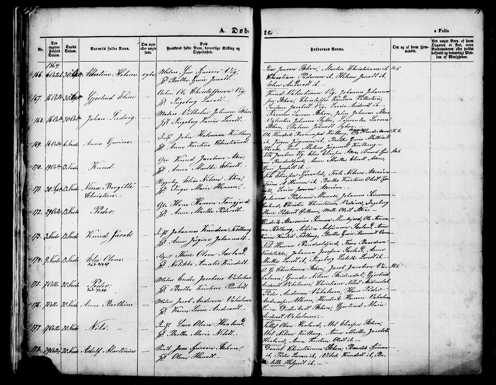 Skudenes sokneprestkontor, SAST/A -101849/H/Ha/Haa/L0006: Parish register (official) no. A 4, 1864-1881, p. 14