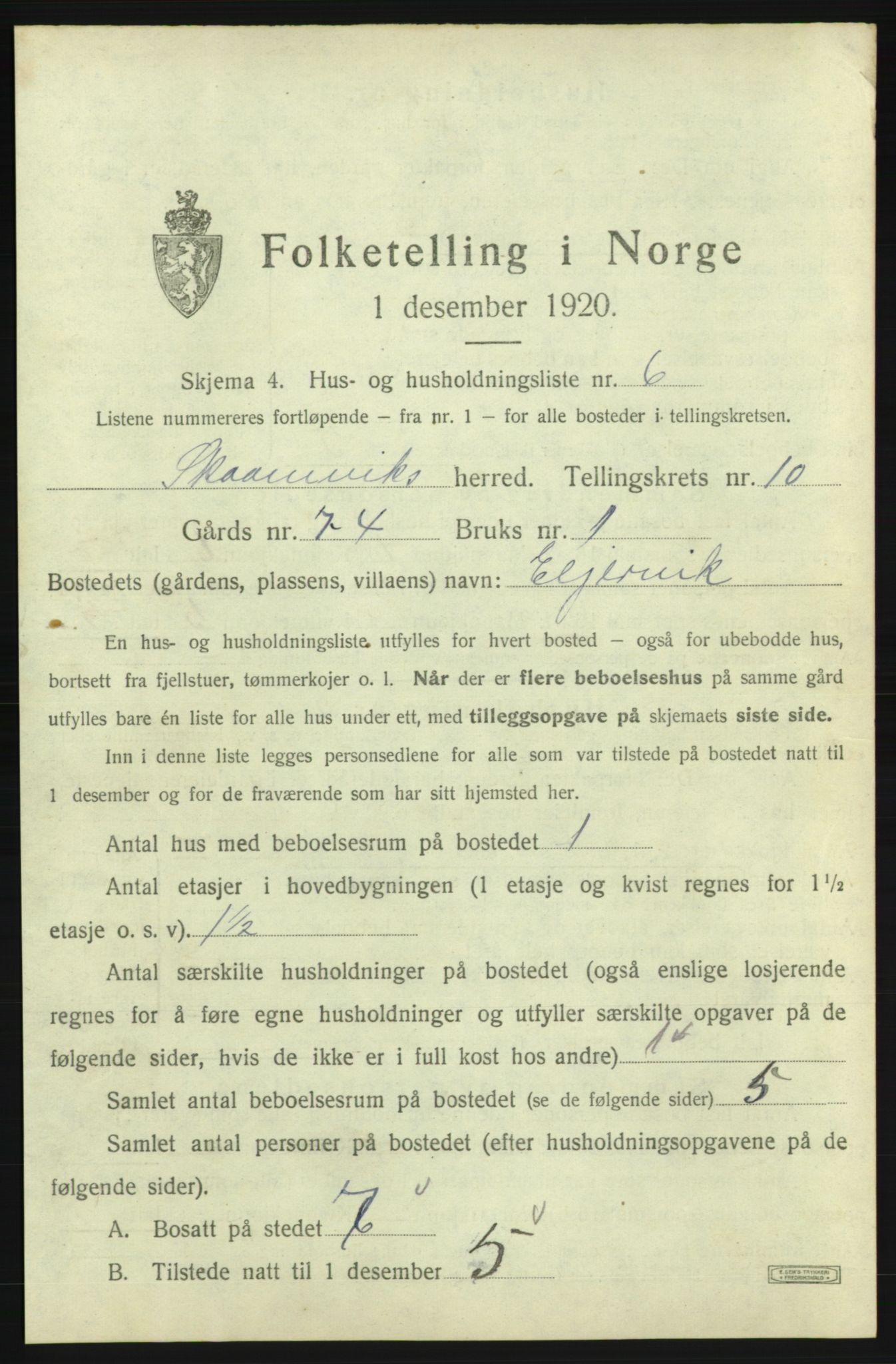 SAB, 1920 census for Skånevik, 1920, p. 1182