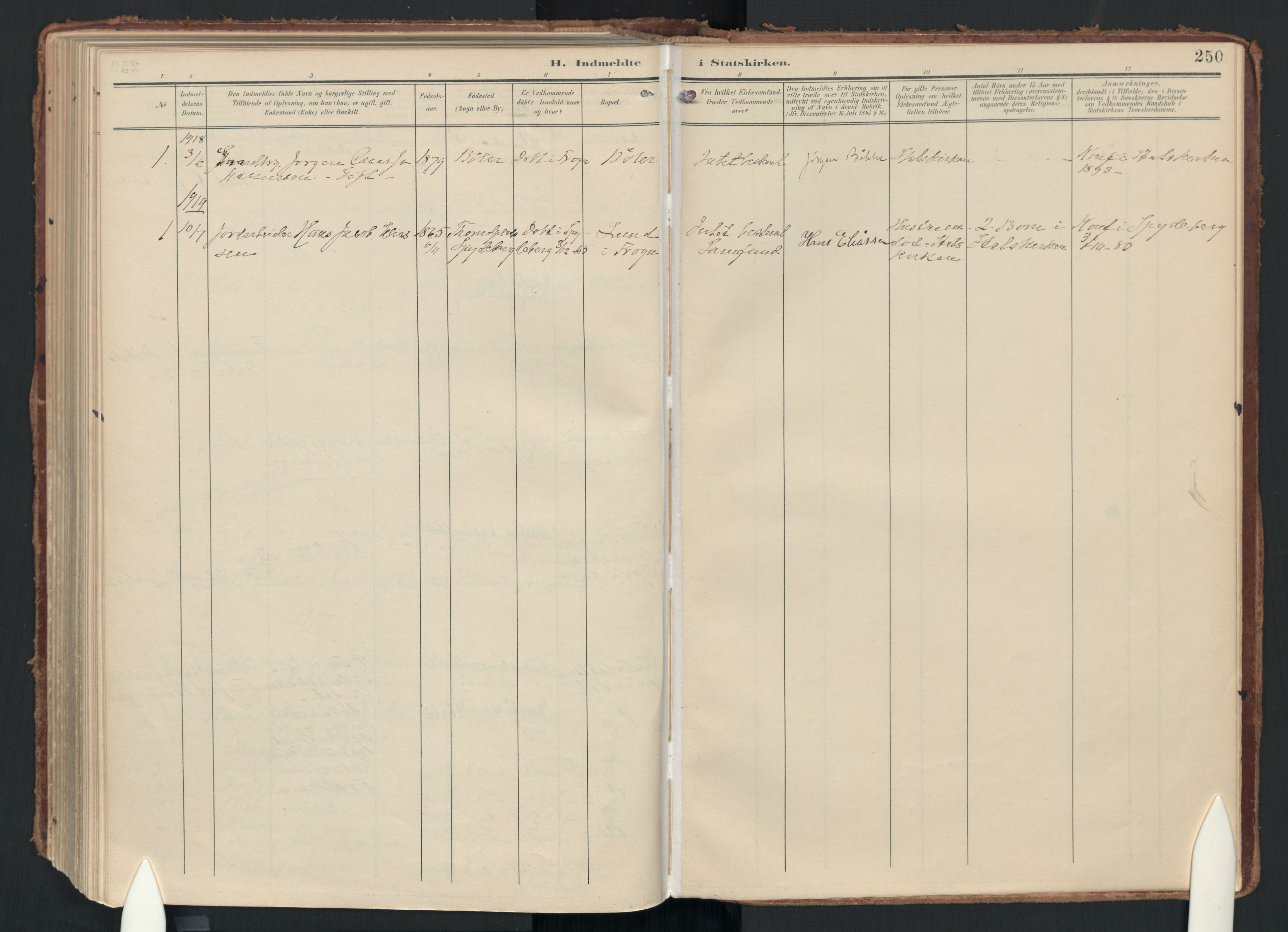 Drøbak prestekontor Kirkebøker, SAO/A-10142a/F/Fc/L0003: Parish register (official) no. III 3, 1901-1920, p. 250