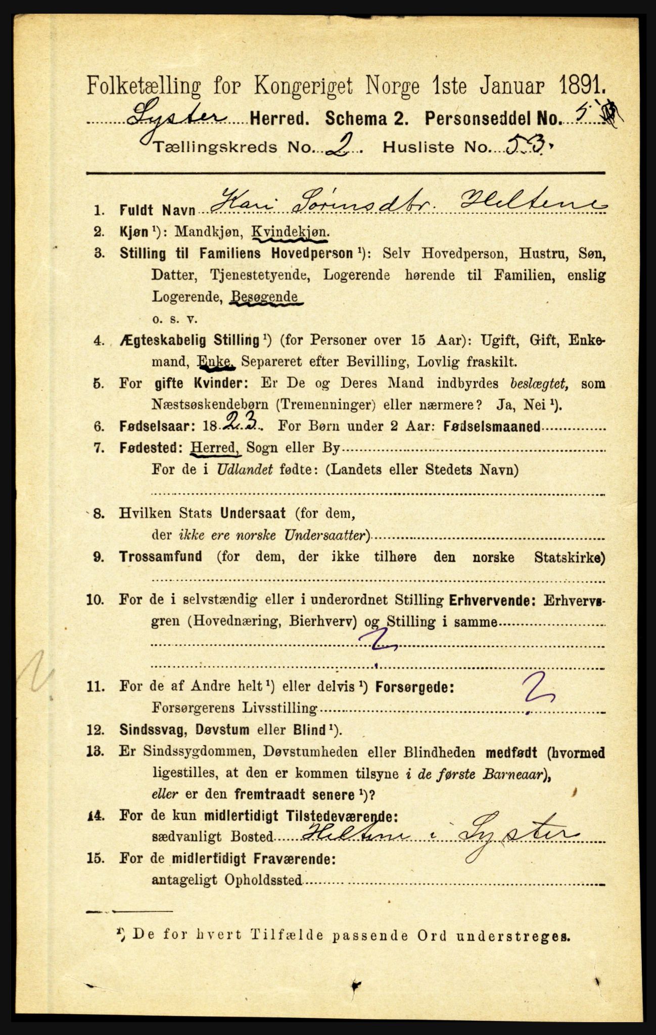 RA, 1891 census for 1426 Luster, 1891, p. 1086