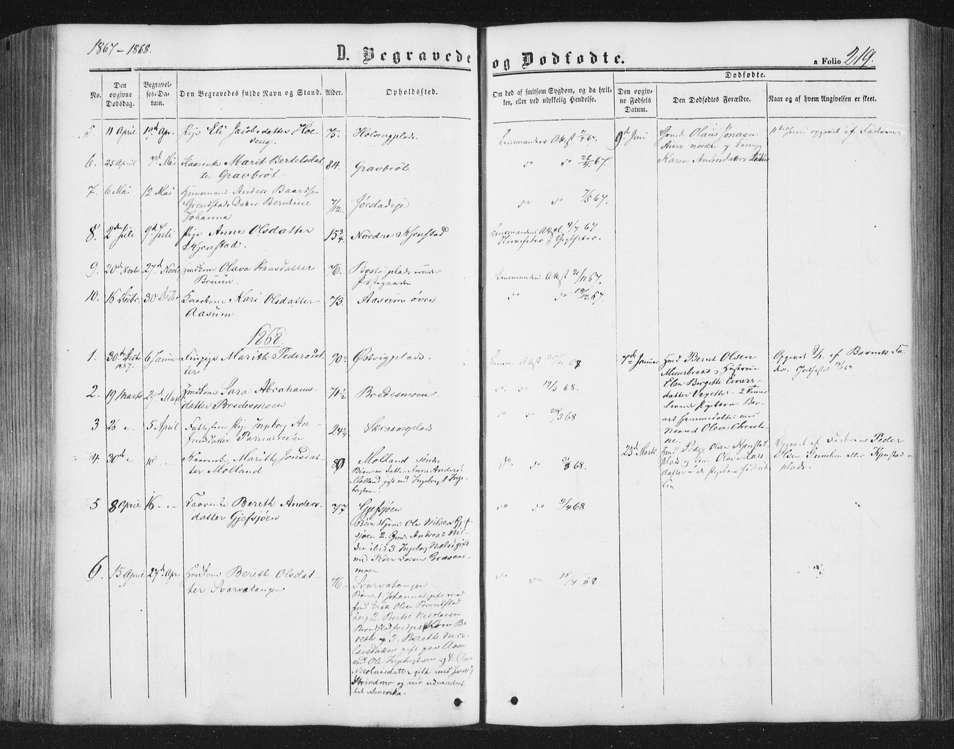 Ministerialprotokoller, klokkerbøker og fødselsregistre - Nord-Trøndelag, AV/SAT-A-1458/749/L0472: Parish register (official) no. 749A06, 1857-1873, p. 219