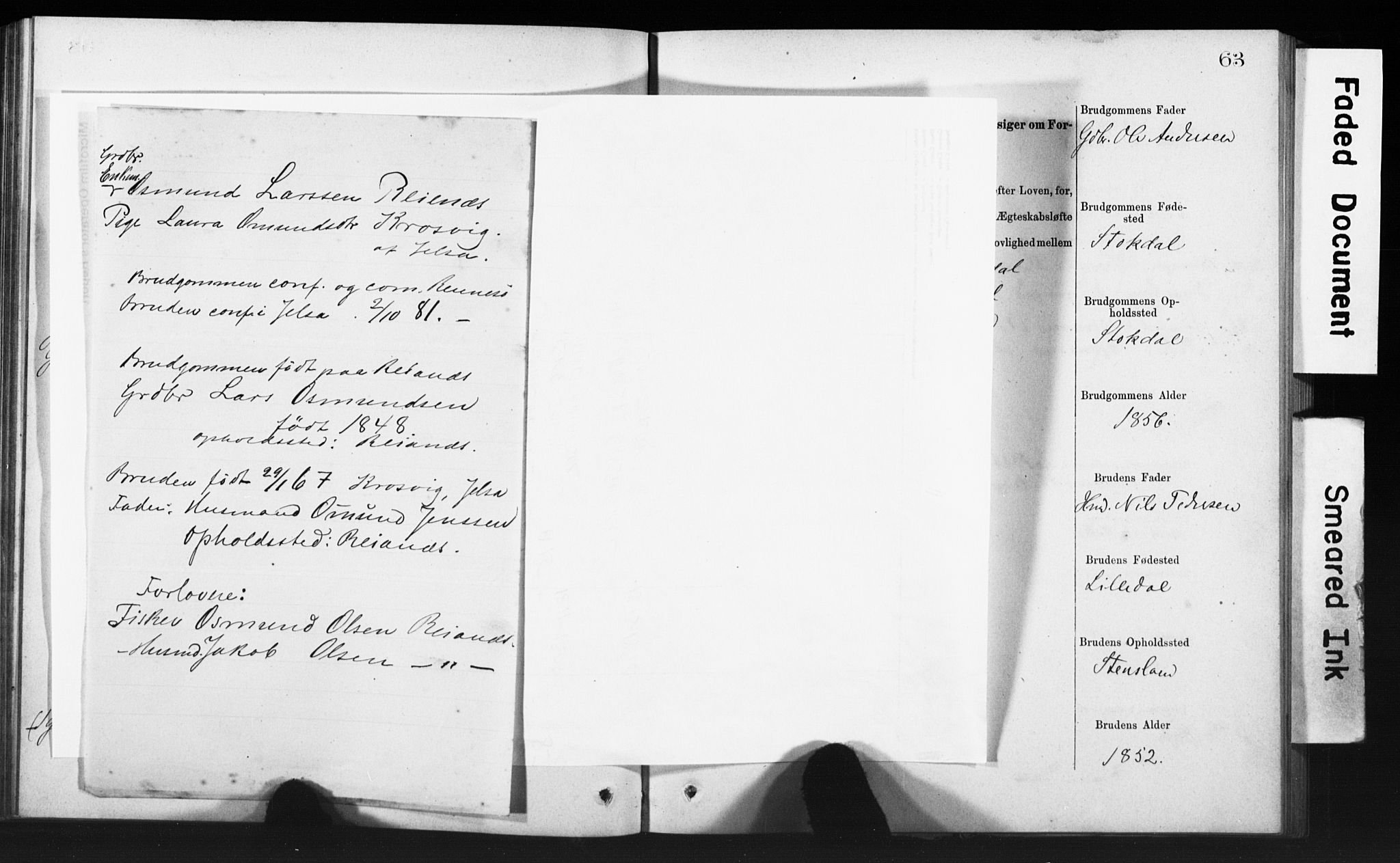 Rennesøy sokneprestkontor, SAST/A -101827/I/Ie/L0001: Banns register no. 1, 1873-1898, p. 63