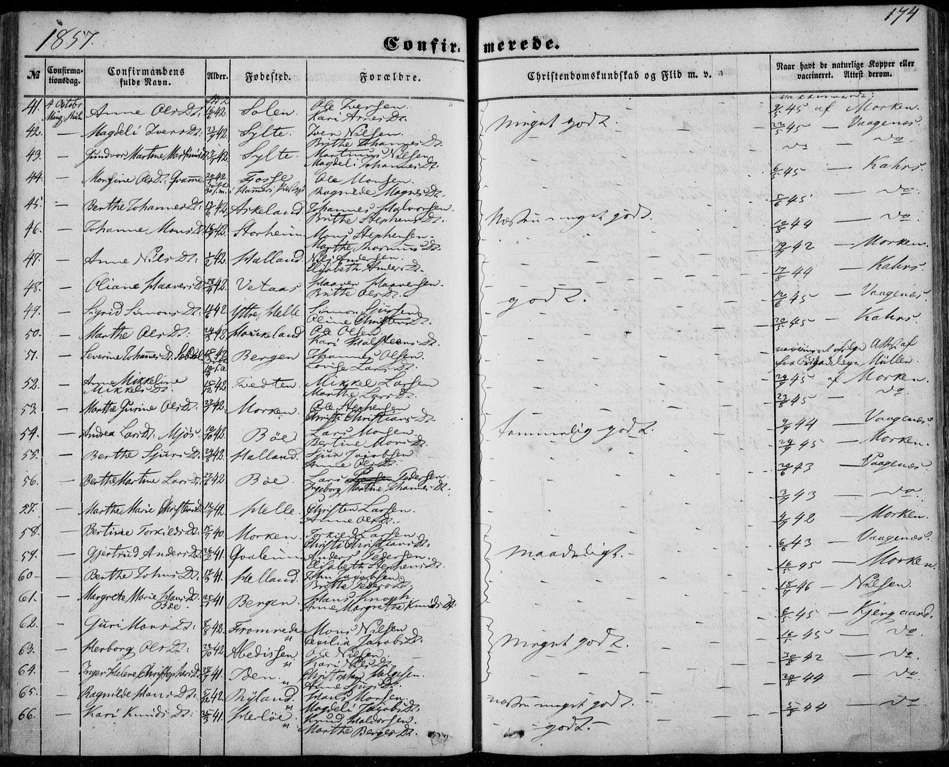 Manger sokneprestembete, AV/SAB-A-76801/H/Haa: Parish register (official) no. A 6, 1849-1859, p. 174