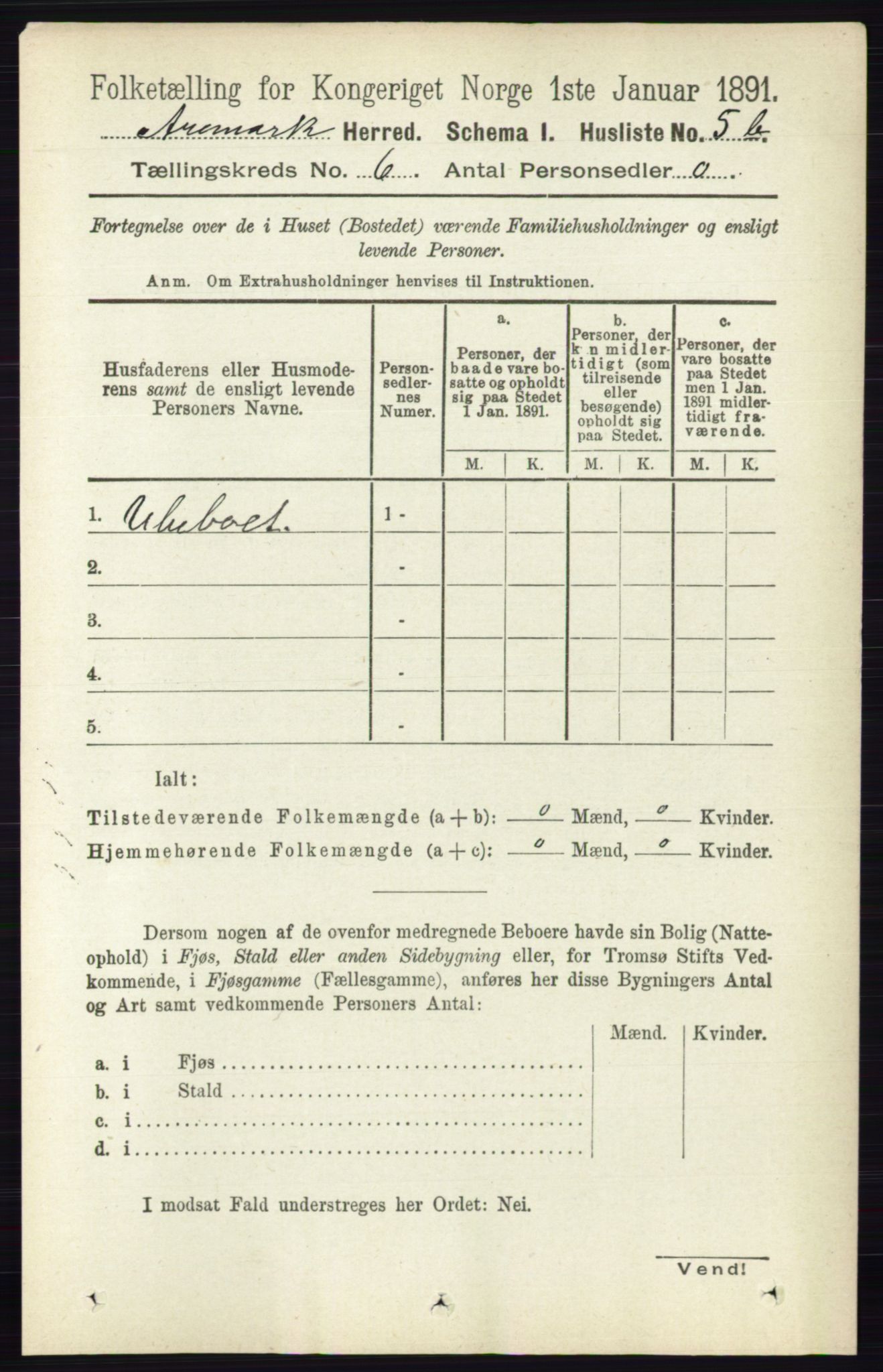 RA, 1891 census for 0118 Aremark, 1891, p. 3001