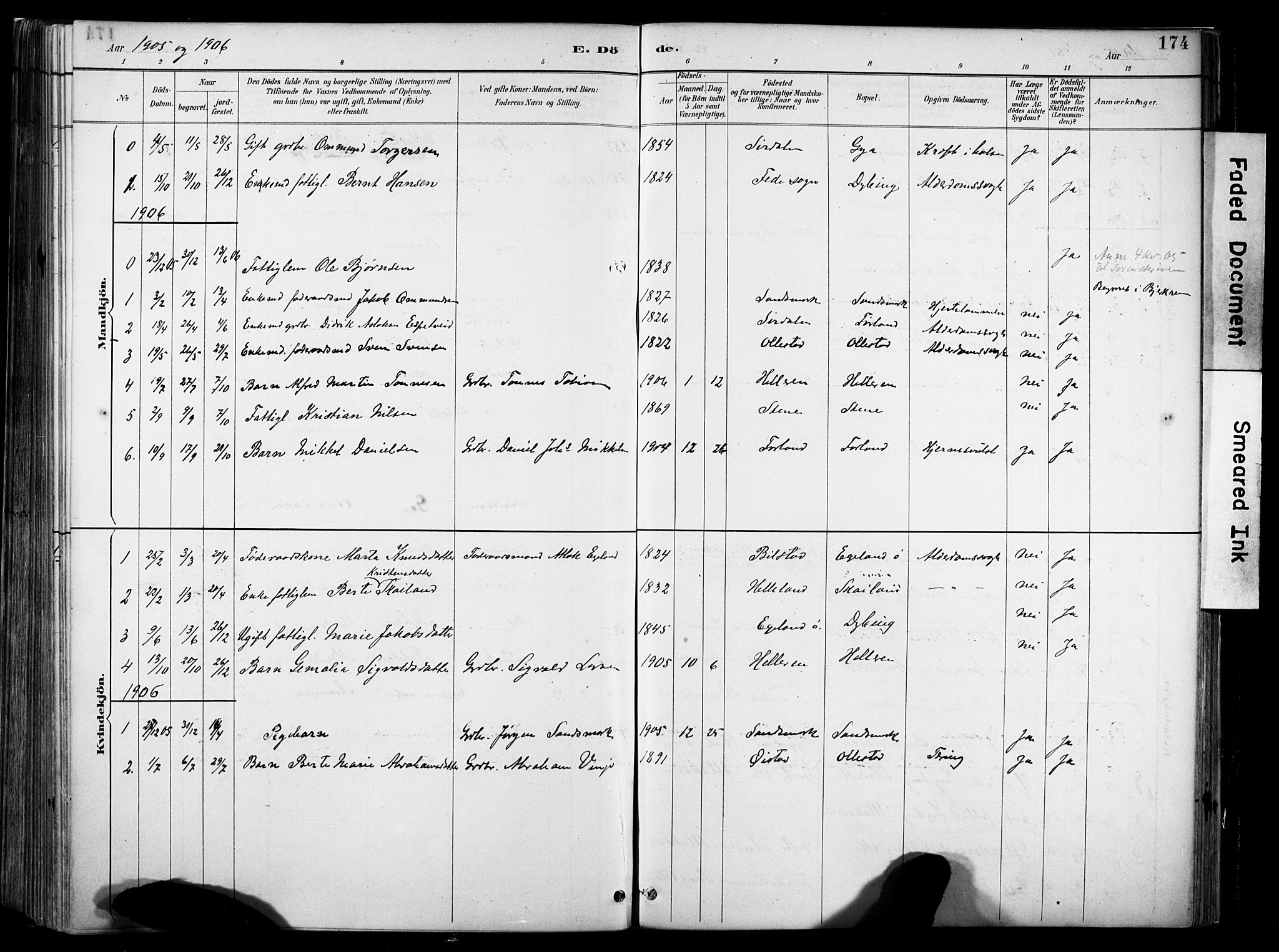 Lund sokneprestkontor, AV/SAST-A-101809/S06/L0012: Parish register (official) no. A 11, 1887-1921, p. 174