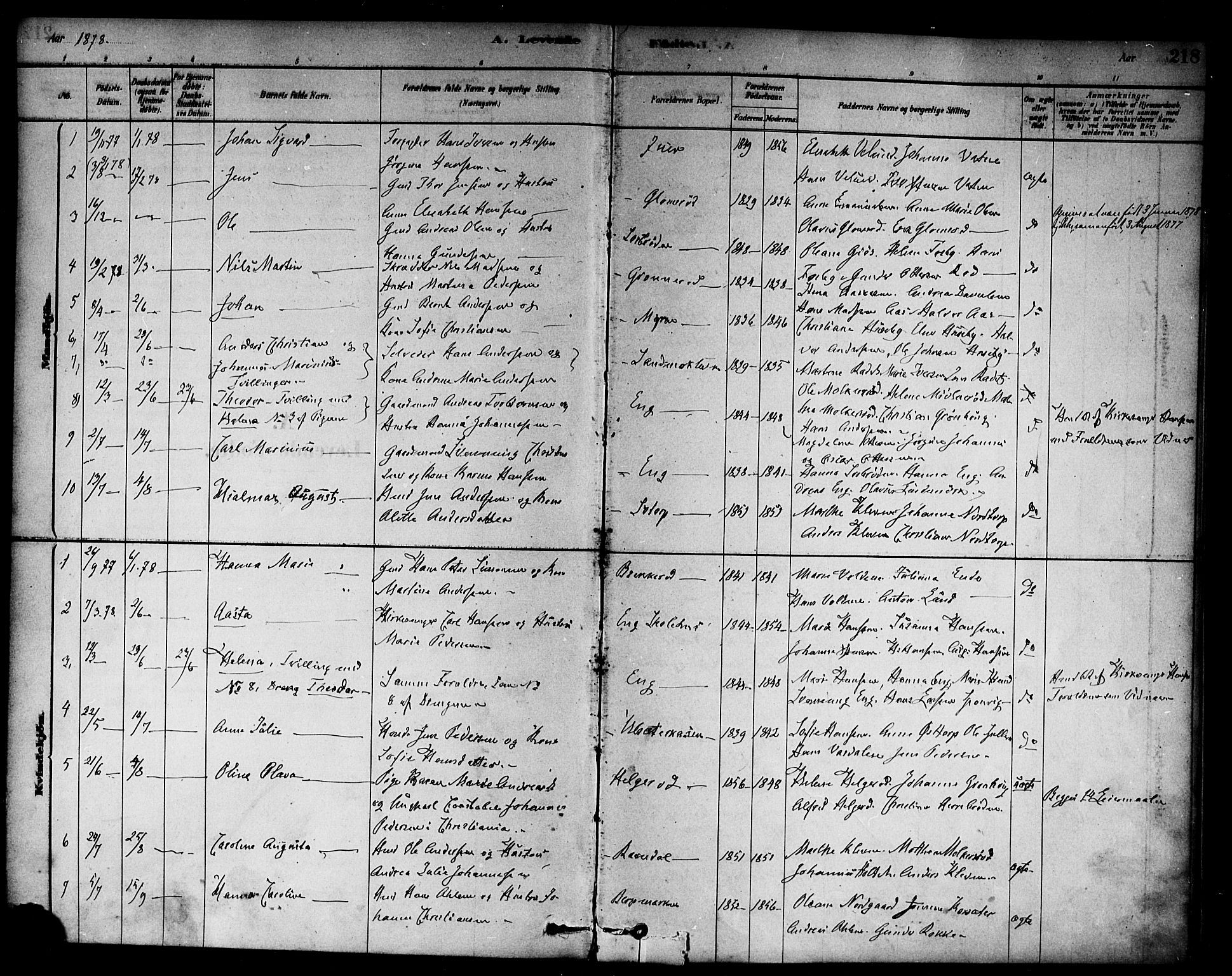 Berg prestekontor Kirkebøker, SAO/A-10902/F/Fc/L0001: Parish register (official) no. III 1, 1878-1887, p. 218