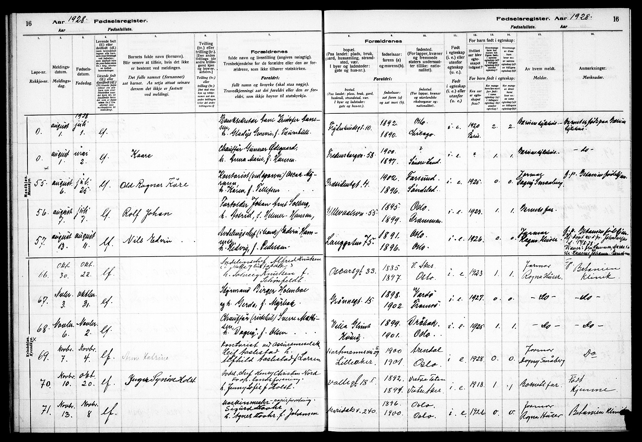 Gamle Aker prestekontor Kirkebøker, AV/SAO-A-10617a/J/L0002: Birth register no. 2, 1927-1935, p. 16