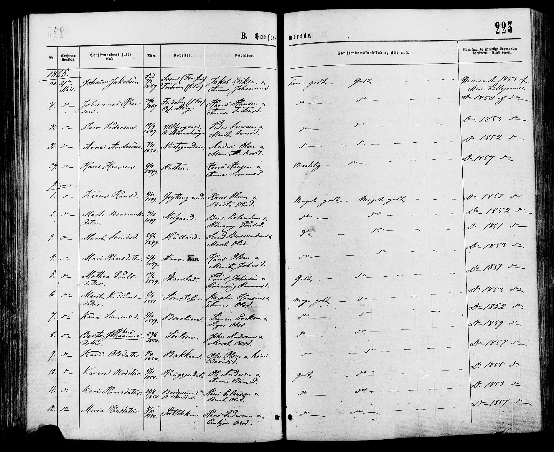 Sør-Fron prestekontor, AV/SAH-PREST-010/H/Ha/Haa/L0002: Parish register (official) no. 2, 1864-1880, p. 223