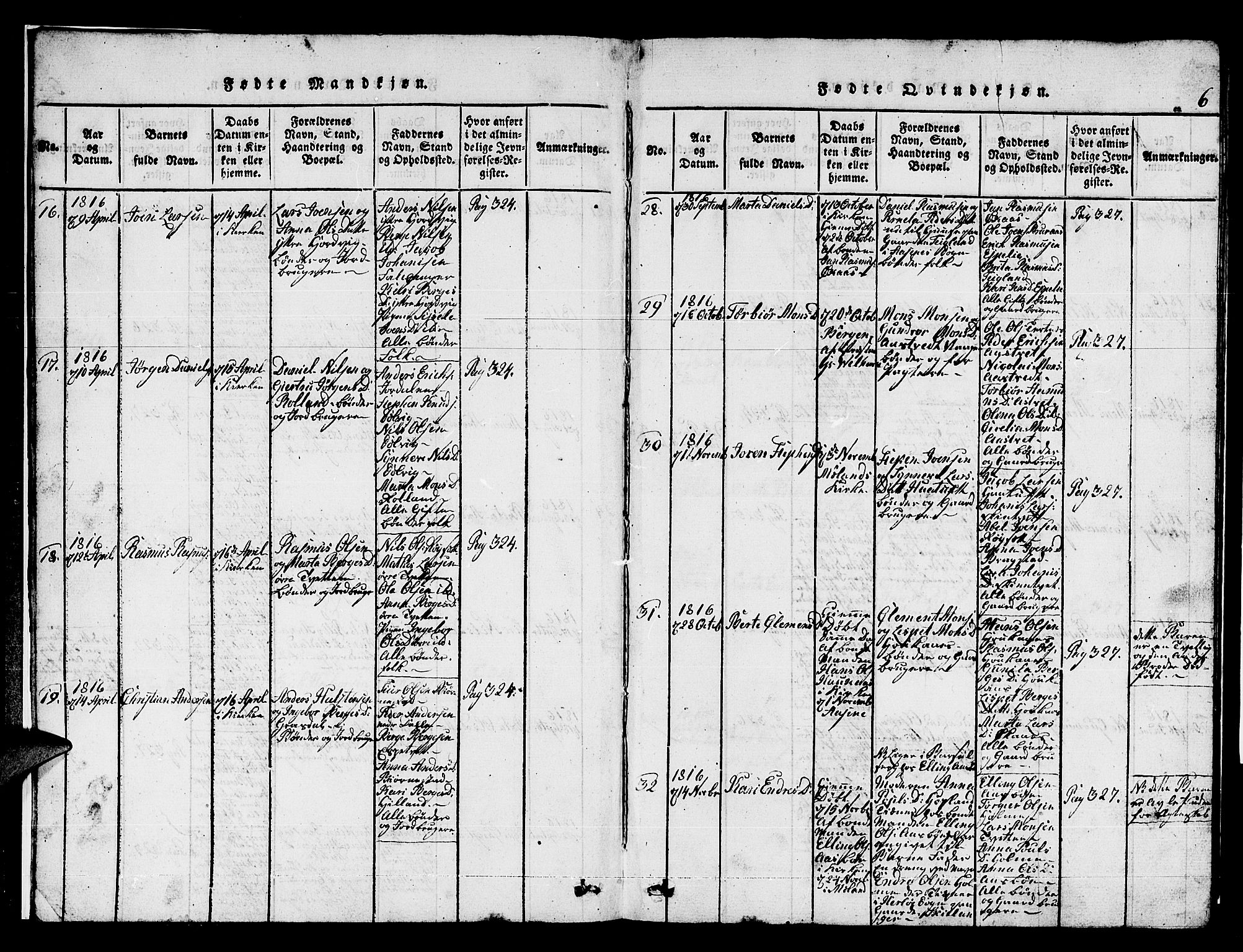 Hamre sokneprestembete, AV/SAB-A-75501/H/Ha/Hab: Parish register (copy) no. A 1, 1816-1826, p. 6