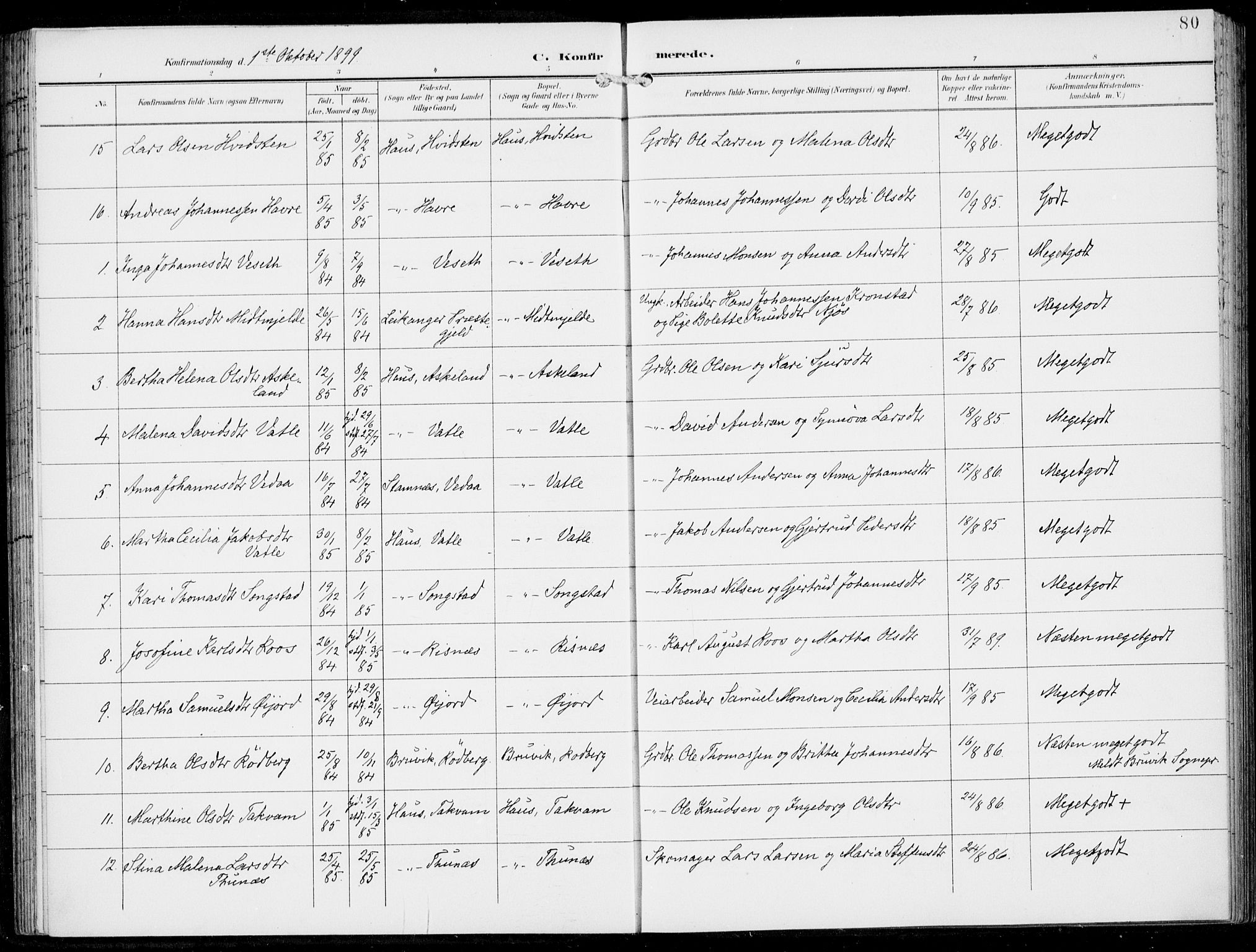 Haus sokneprestembete, SAB/A-75601/H/Haa: Parish register (official) no. B  2, 1899-1912, p. 80