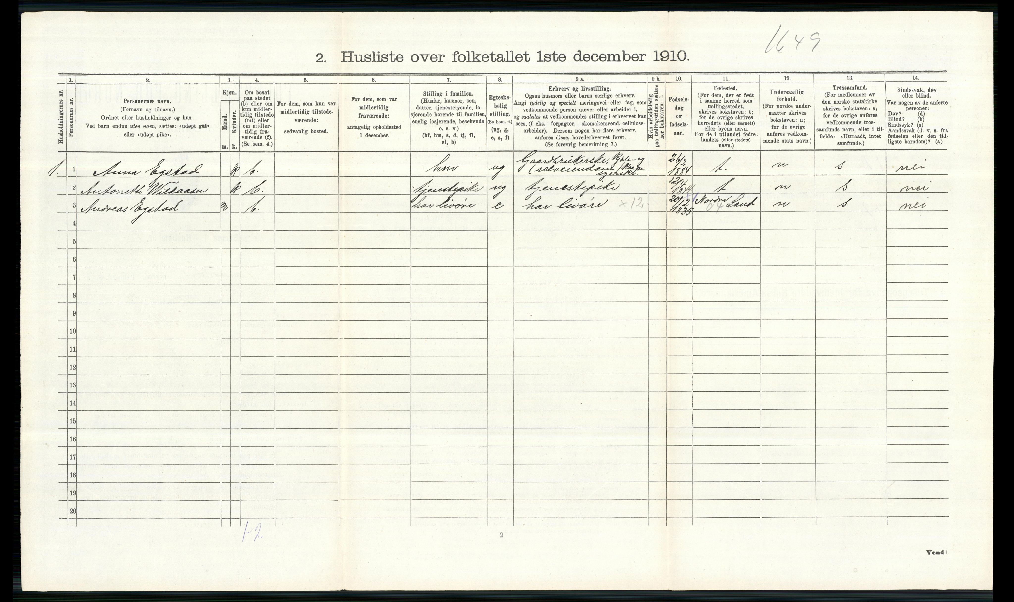 RA, 1910 census for Vardal, 1910, p. 601