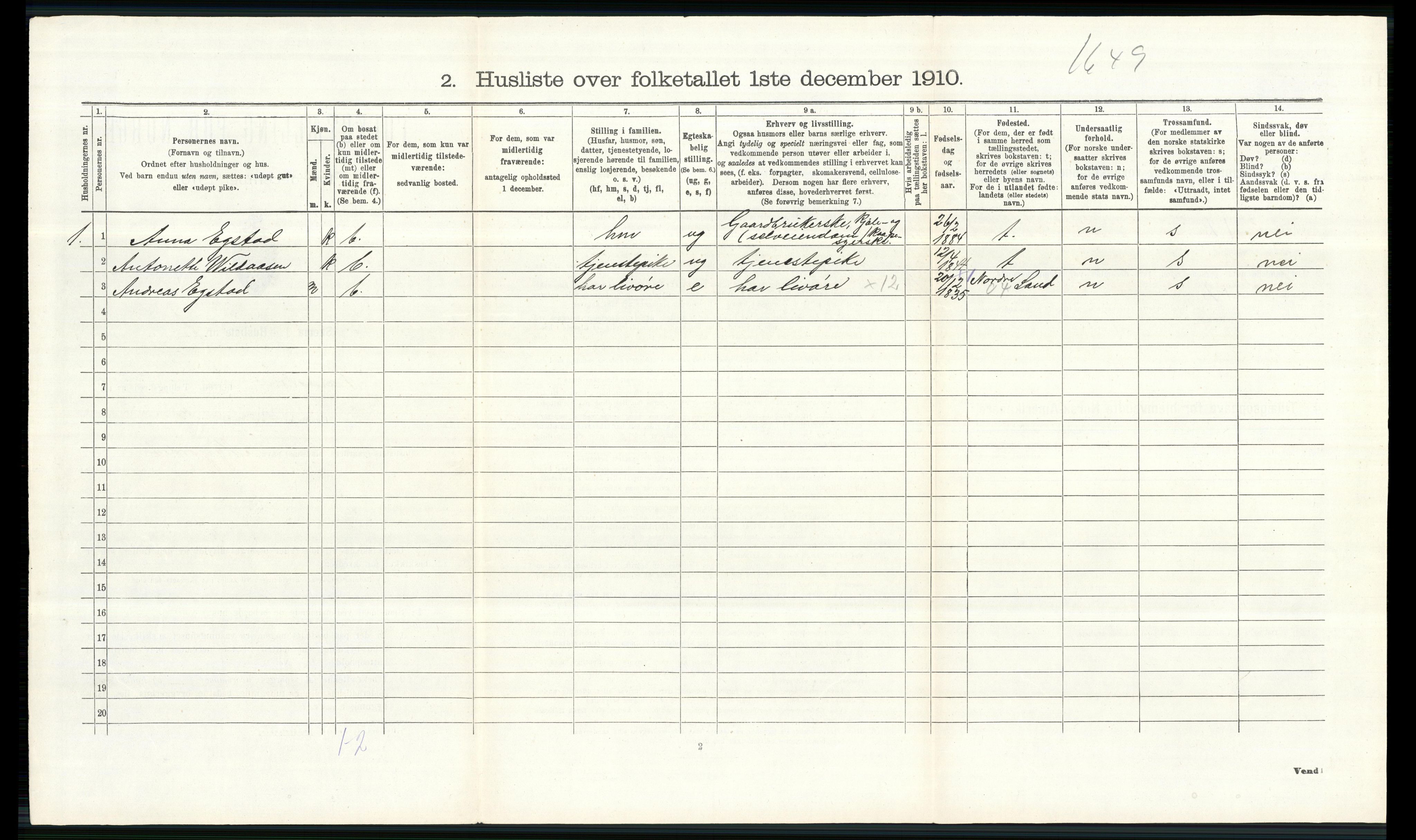 RA, 1910 census for Vardal, 1910, p. 601