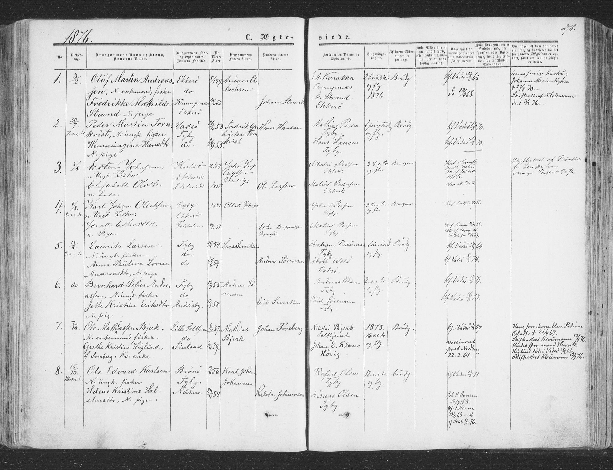Vadsø sokneprestkontor, SATØ/S-1325/H/Ha/L0004kirke: Parish register (official) no. 4, 1854-1880, p. 278