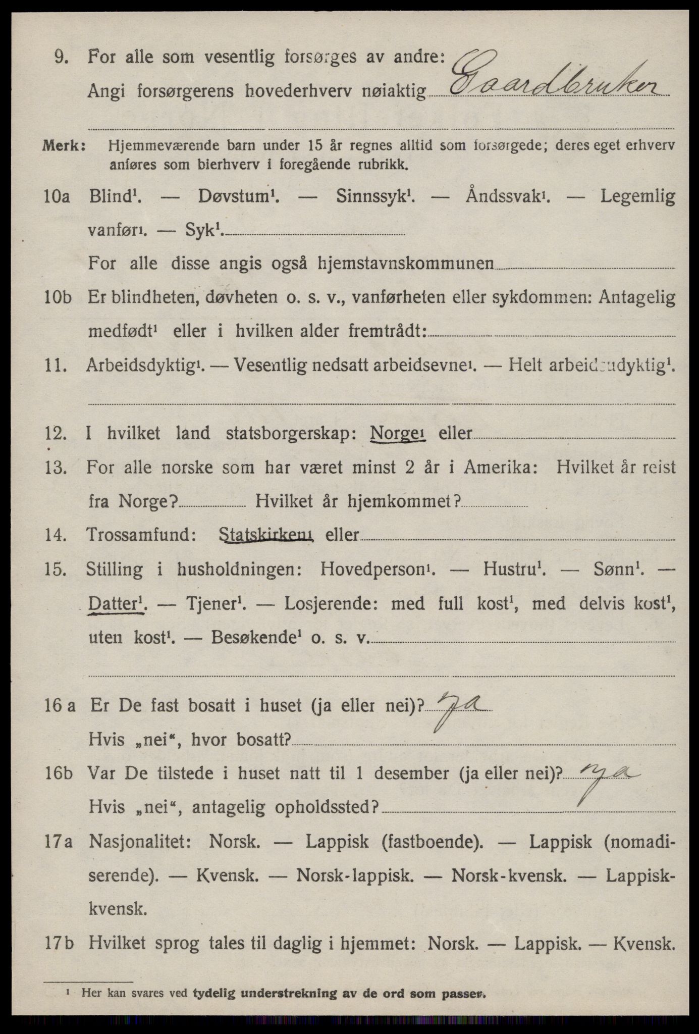 SAT, 1920 census for Ørland, 1920, p. 6598