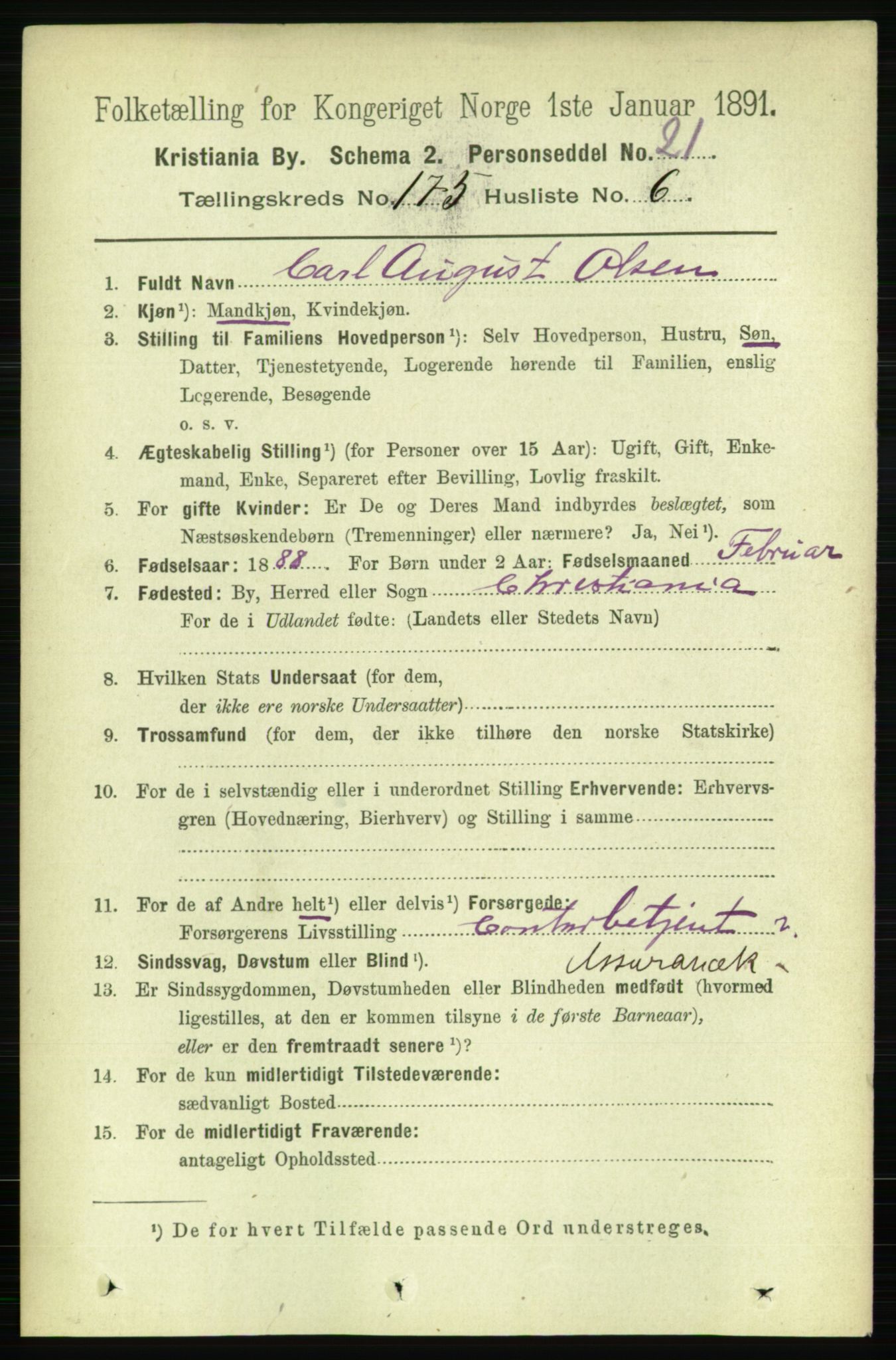 RA, 1891 census for 0301 Kristiania, 1891, p. 105095