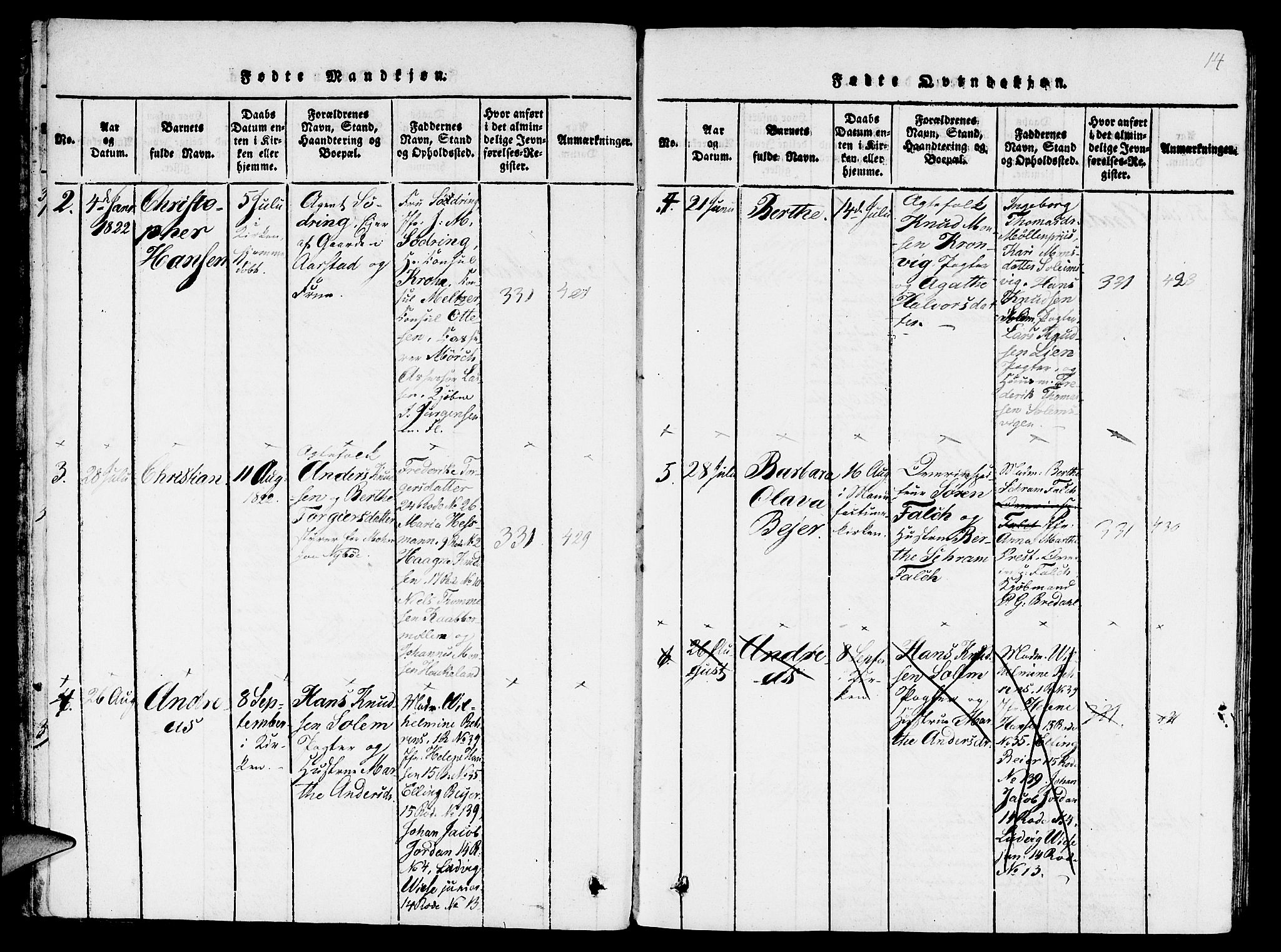 St. Jørgens hospital og Årstad sokneprestembete, AV/SAB-A-99934: Parish register (copy) no. A 1, 1816-1843, p. 14