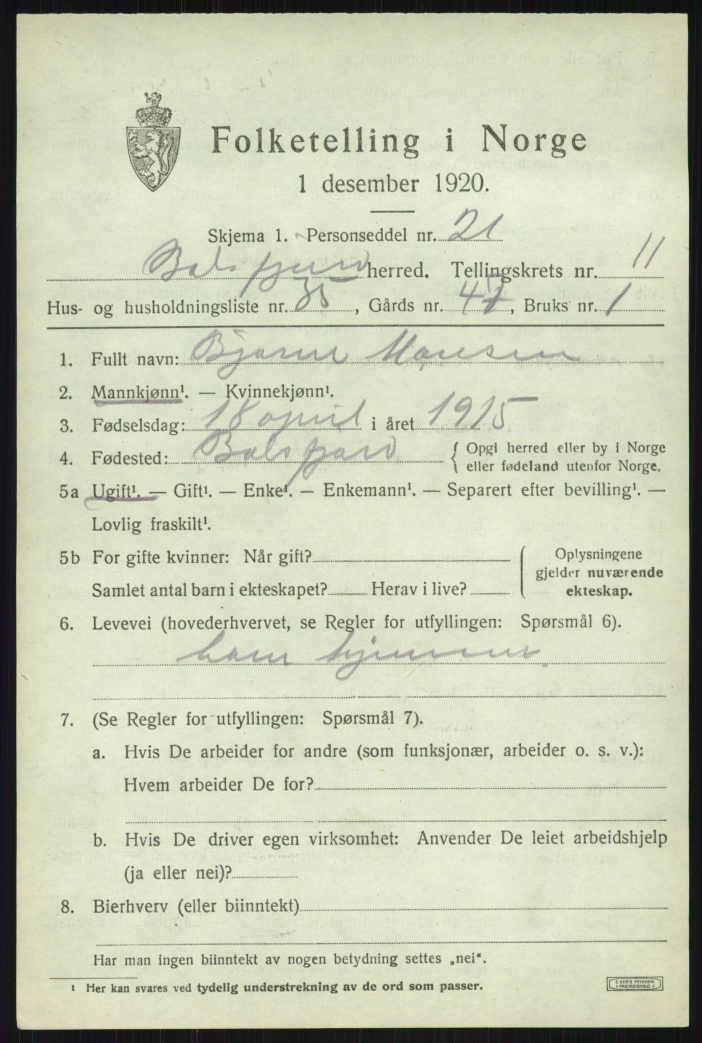 SATØ, 1920 census for Balsfjord, 1920, p. 6366