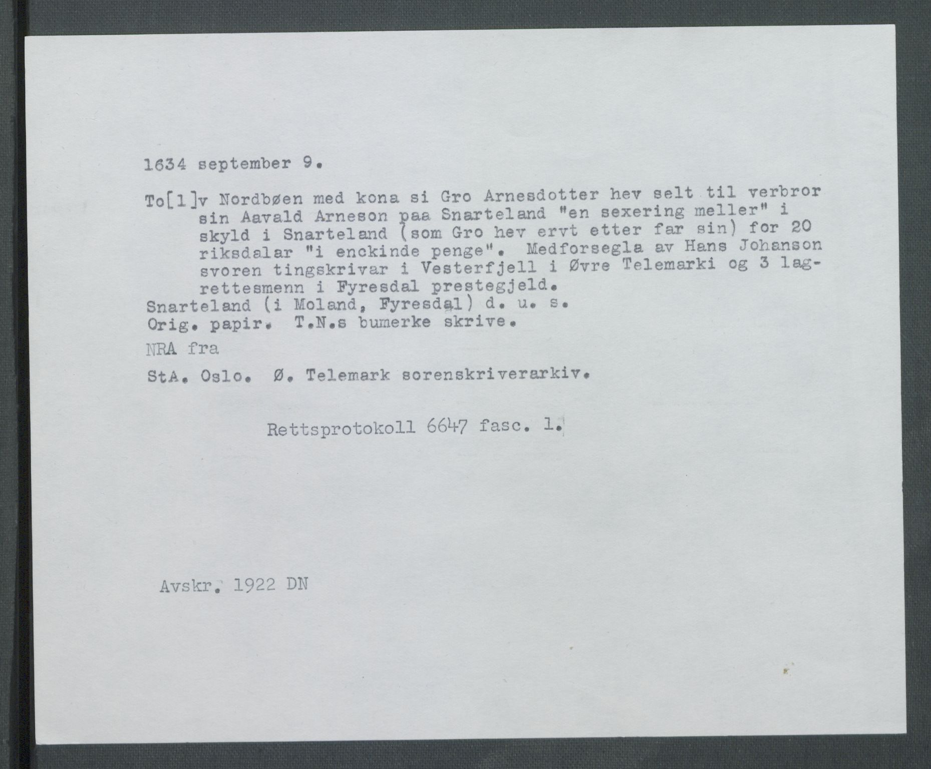 Riksarkivets diplomsamling, AV/RA-EA-5965/F02/L0146: Dokumenter, 1634, p. 17