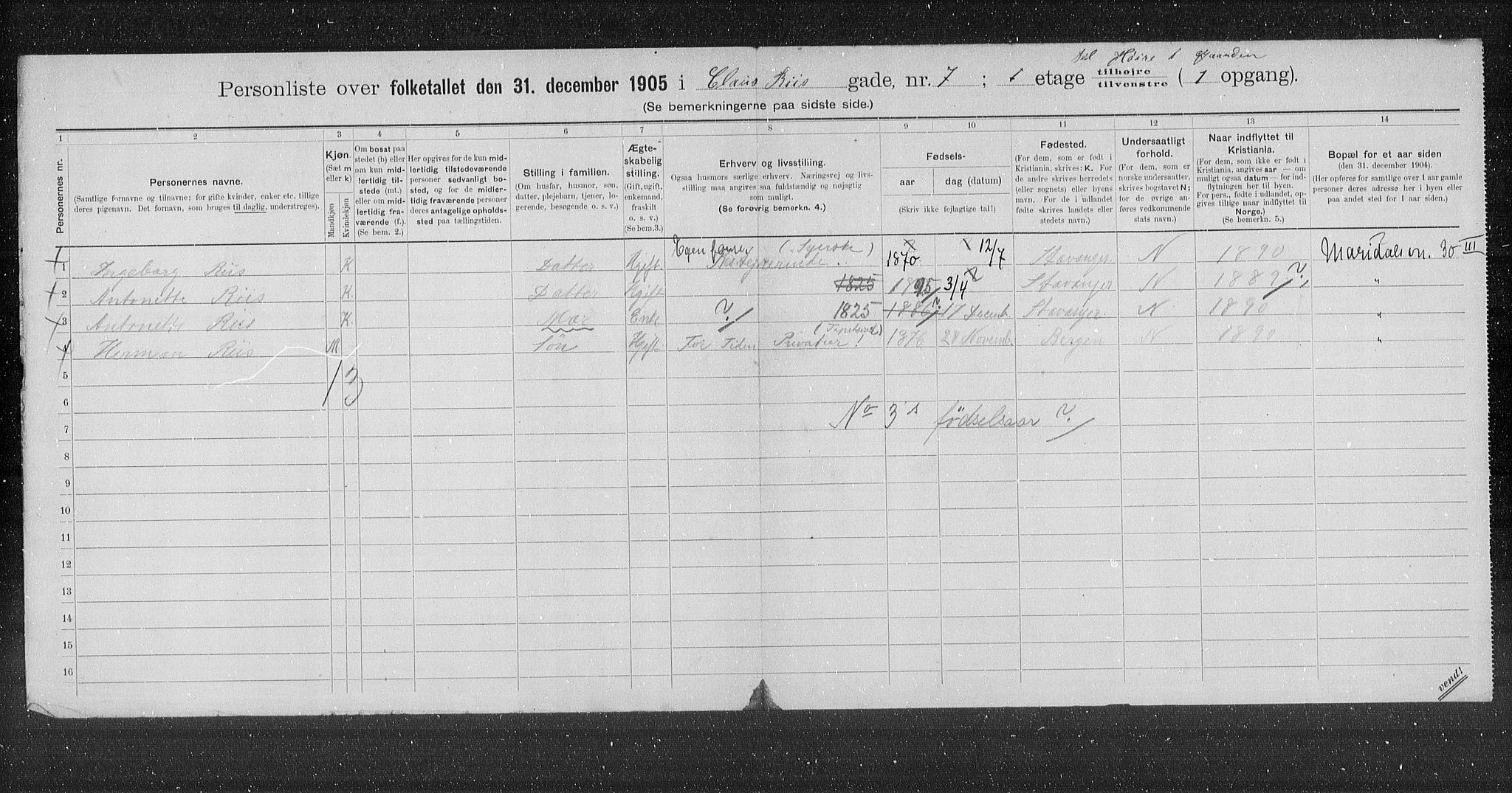 OBA, Municipal Census 1905 for Kristiania, 1905, p. 6691