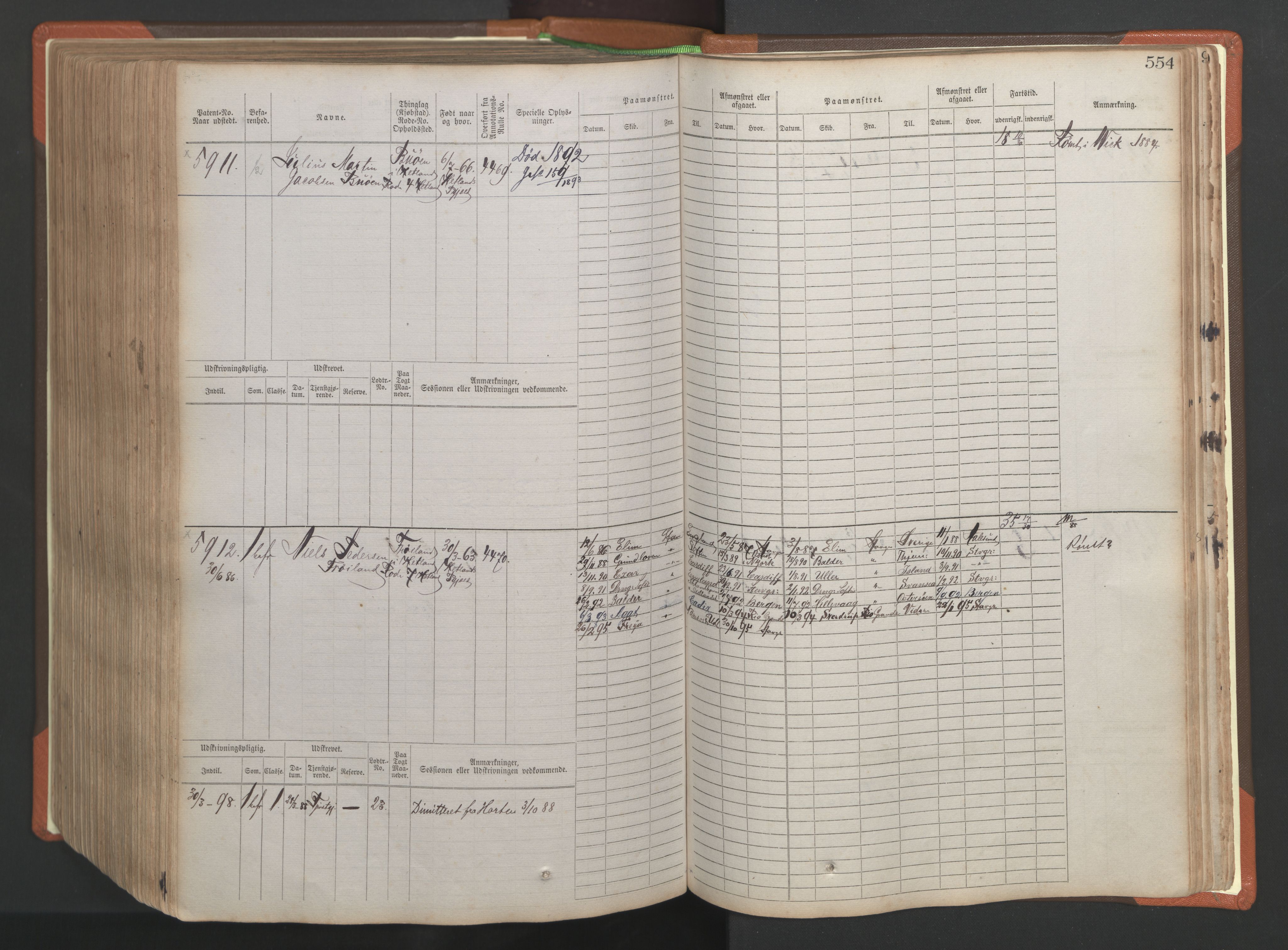 Stavanger sjømannskontor, AV/SAST-A-102006/F/Fb/Fbb/L0009: Sjøfartshovedrulle, patentnr. 4805-6006, 1879-1887, p. 560