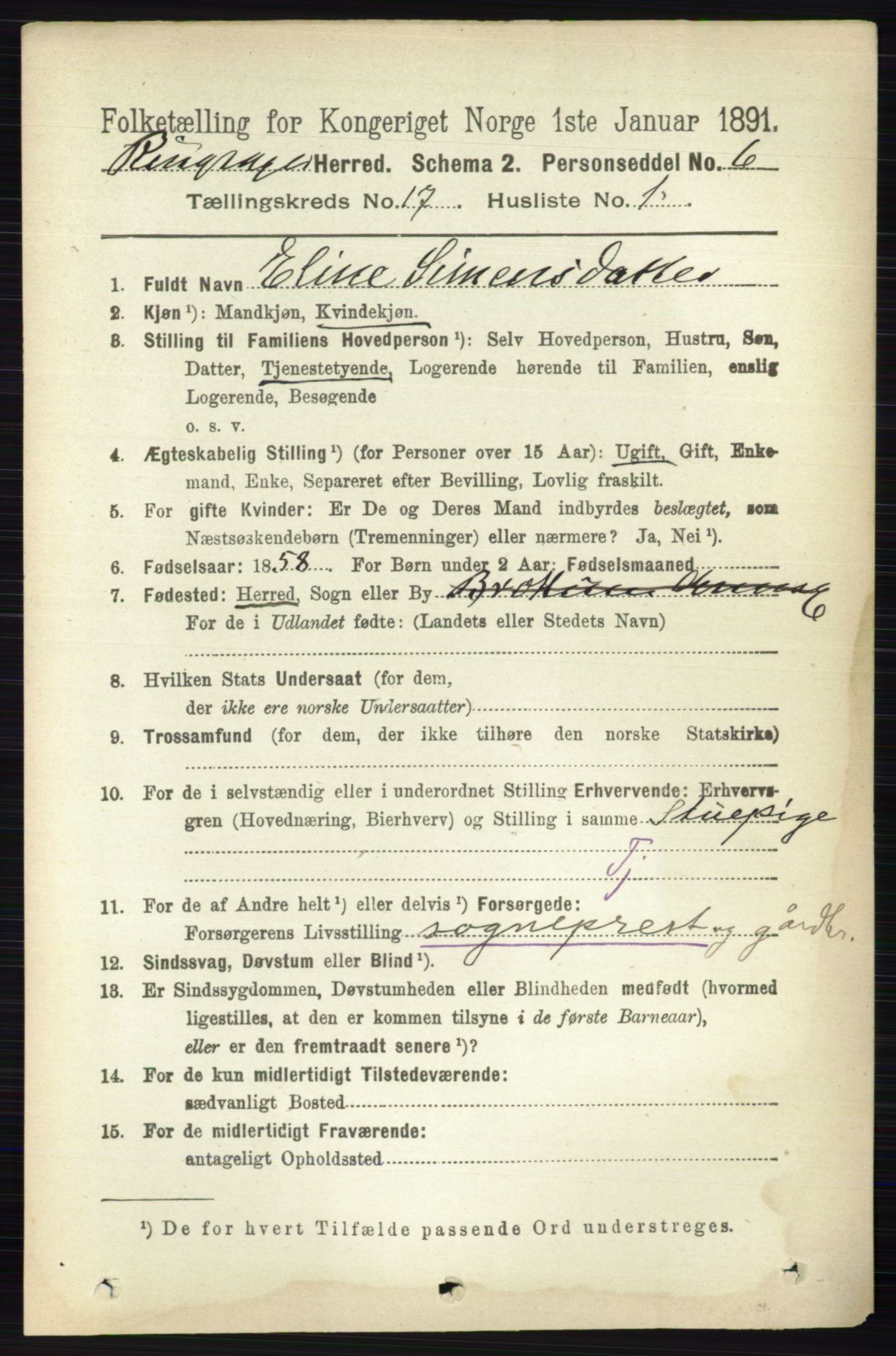 RA, 1891 census for 0412 Ringsaker, 1891, p. 9736